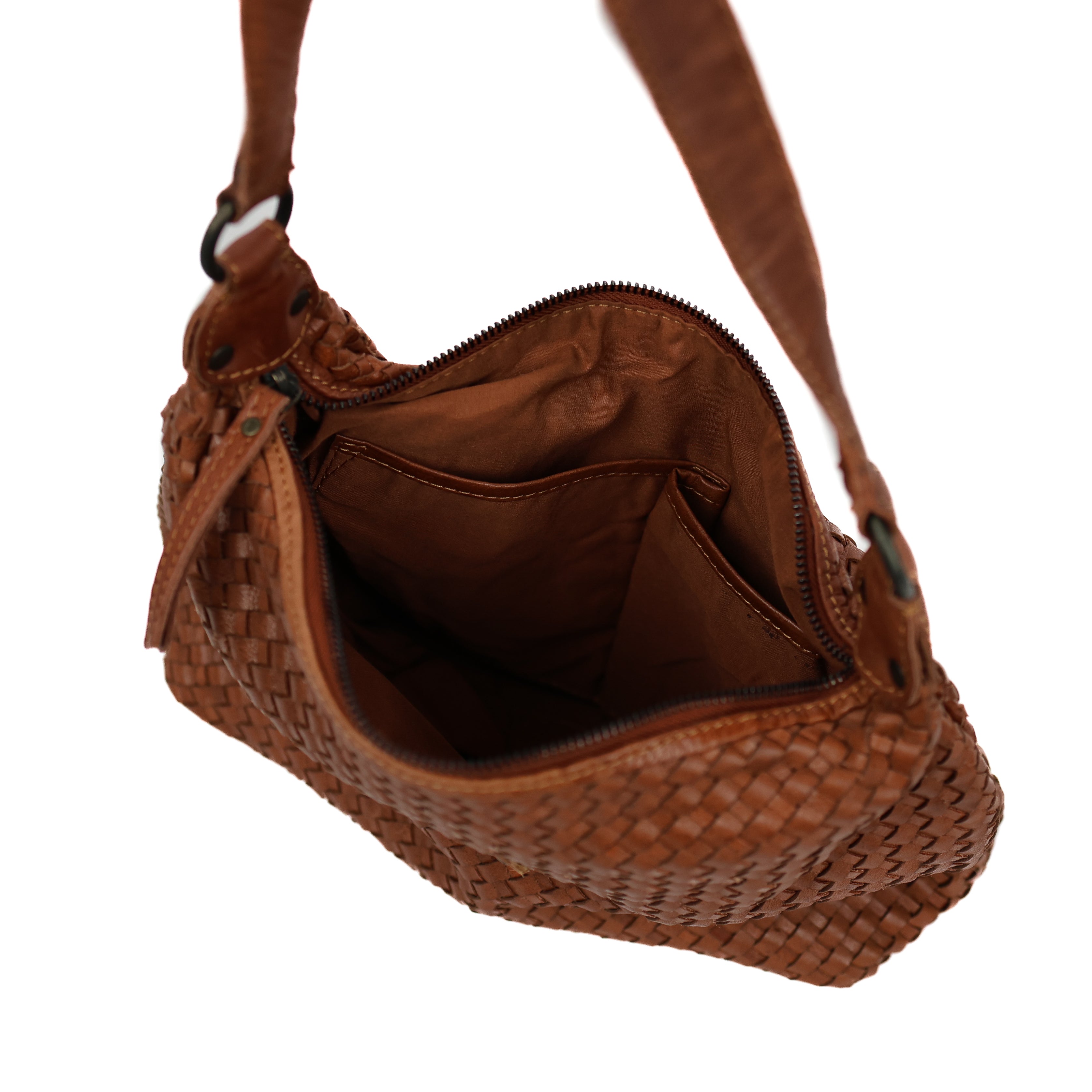 Geflochtene Beuteltasche 'Marlène' Cognac