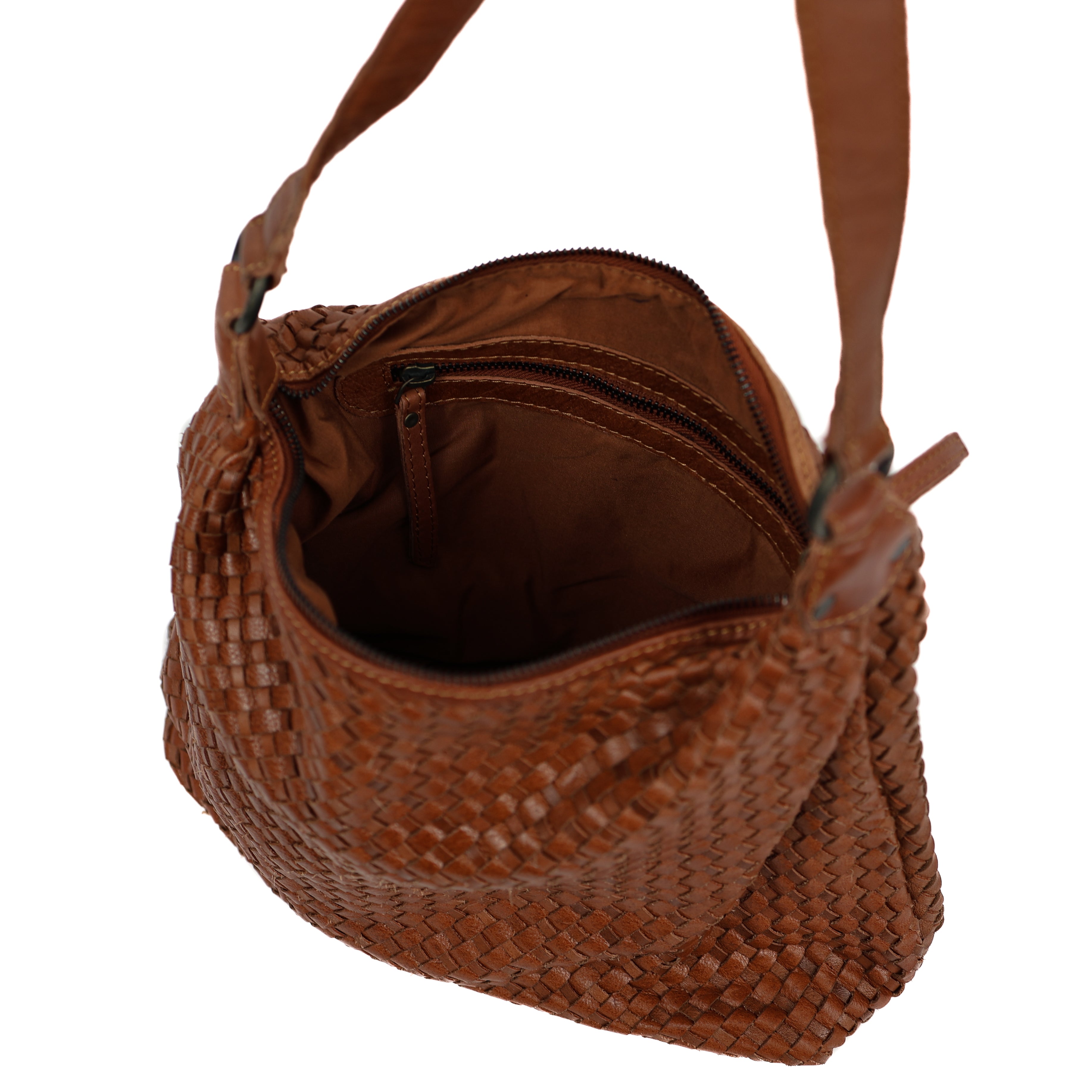 Geflochtene Beuteltasche 'Marlène' Cognac