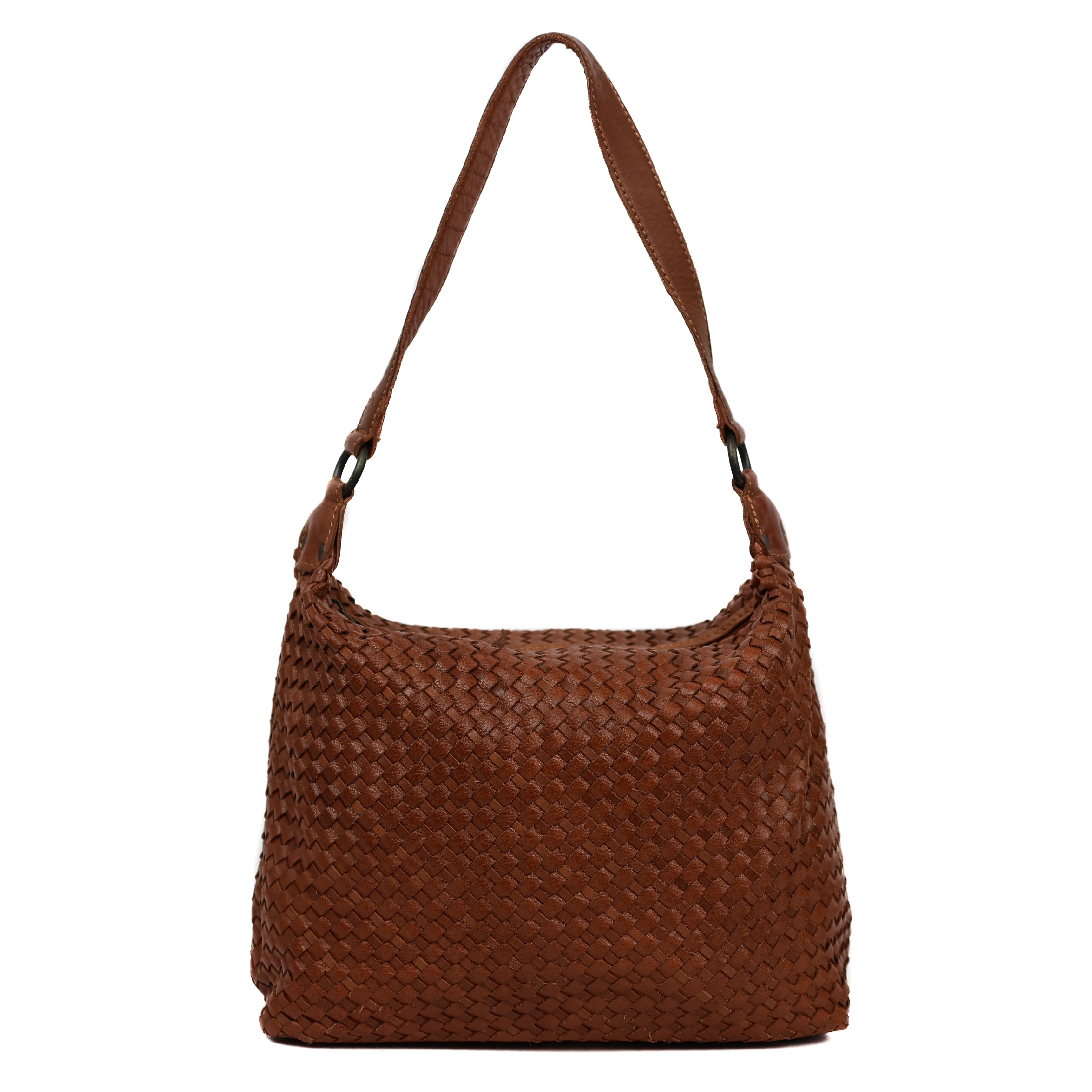 Geflochtene Beuteltasche 'Marlène' Cognac