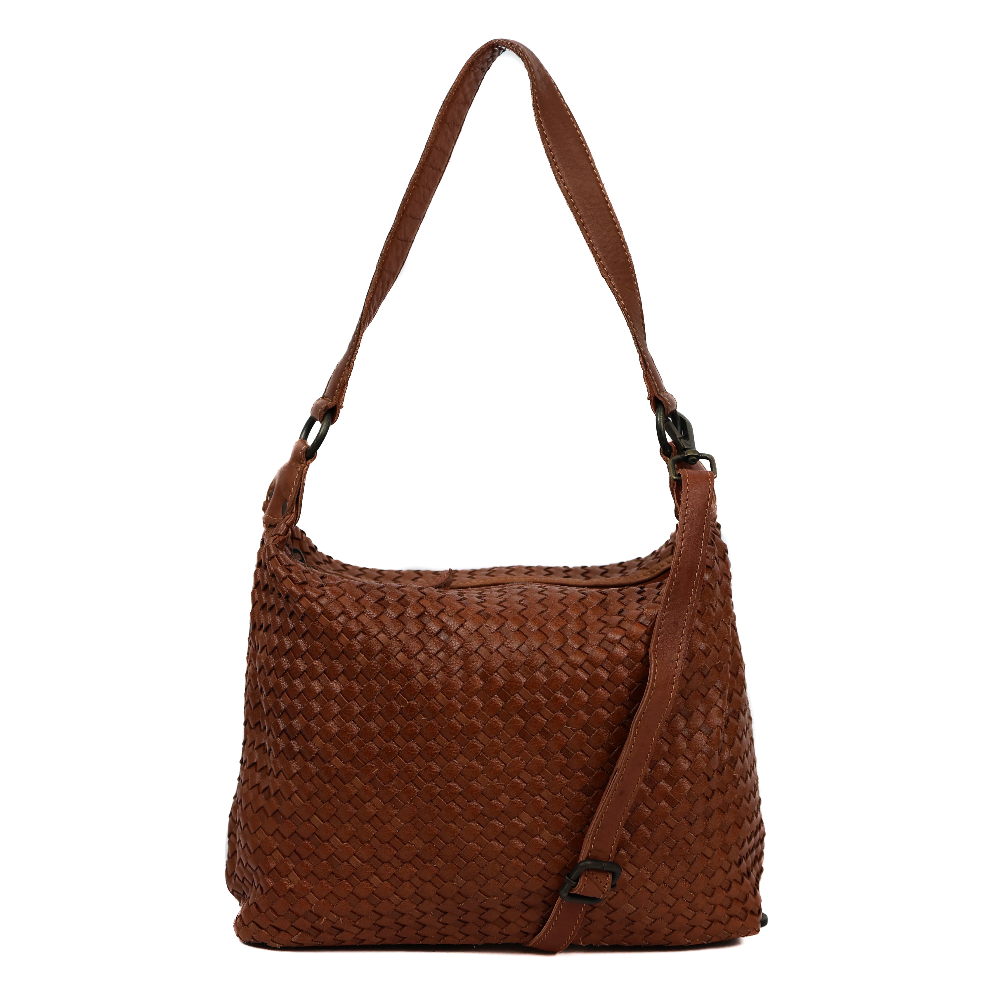 Geflochtene Beuteltasche 'Marlène' Cognac