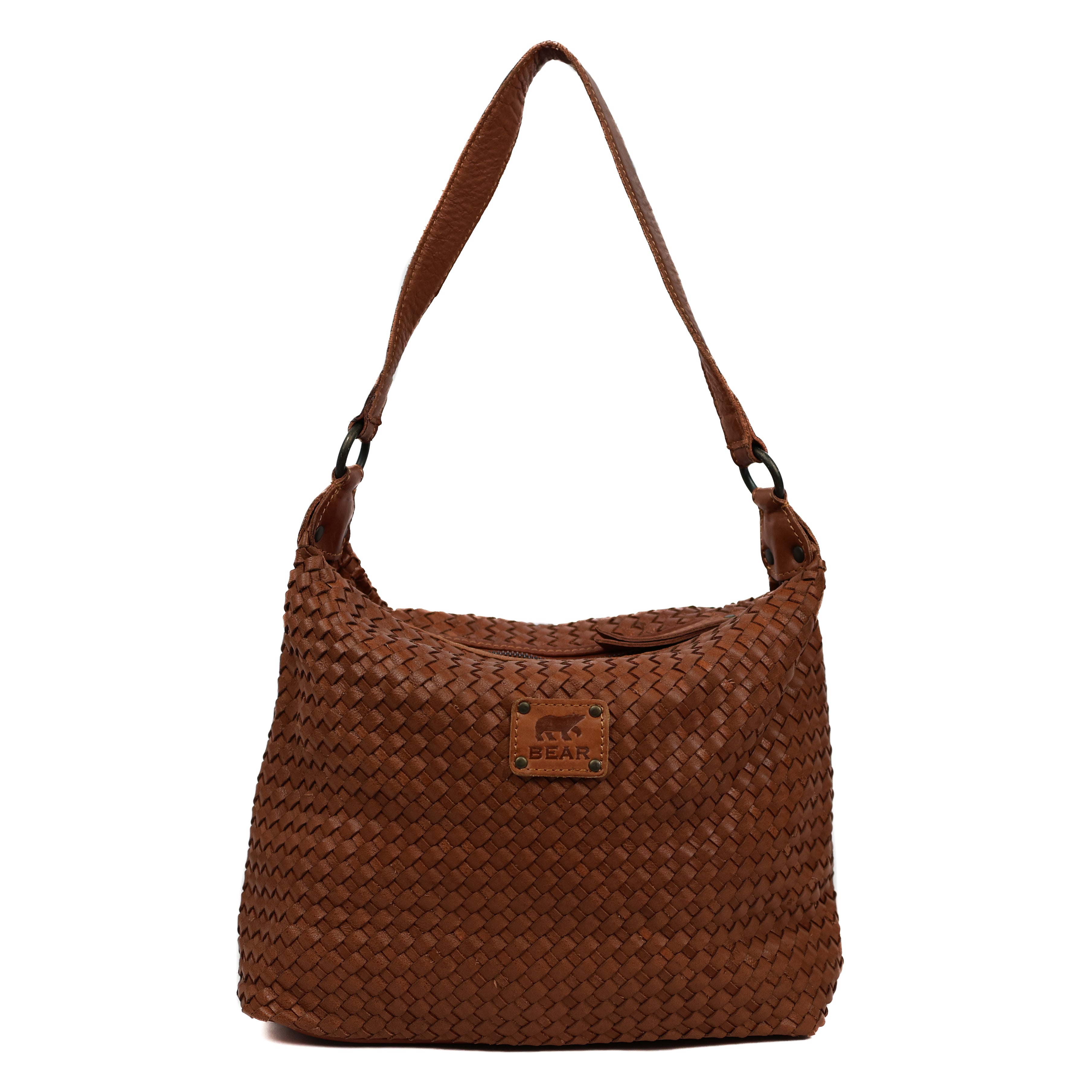 Geflochtene Beuteltasche 'Marlène' Cognac