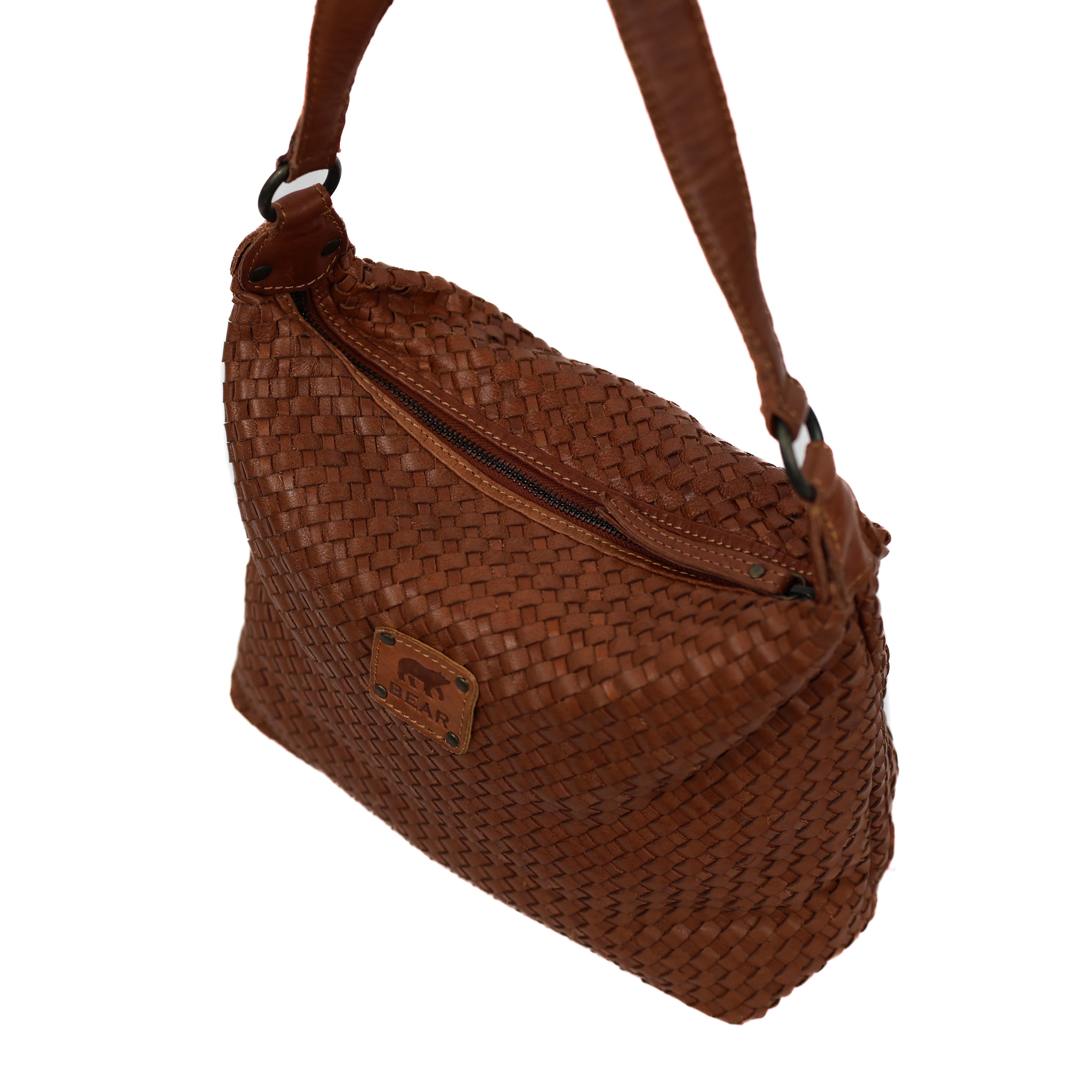 Geflochtene Beuteltasche 'Marlène' Cognac