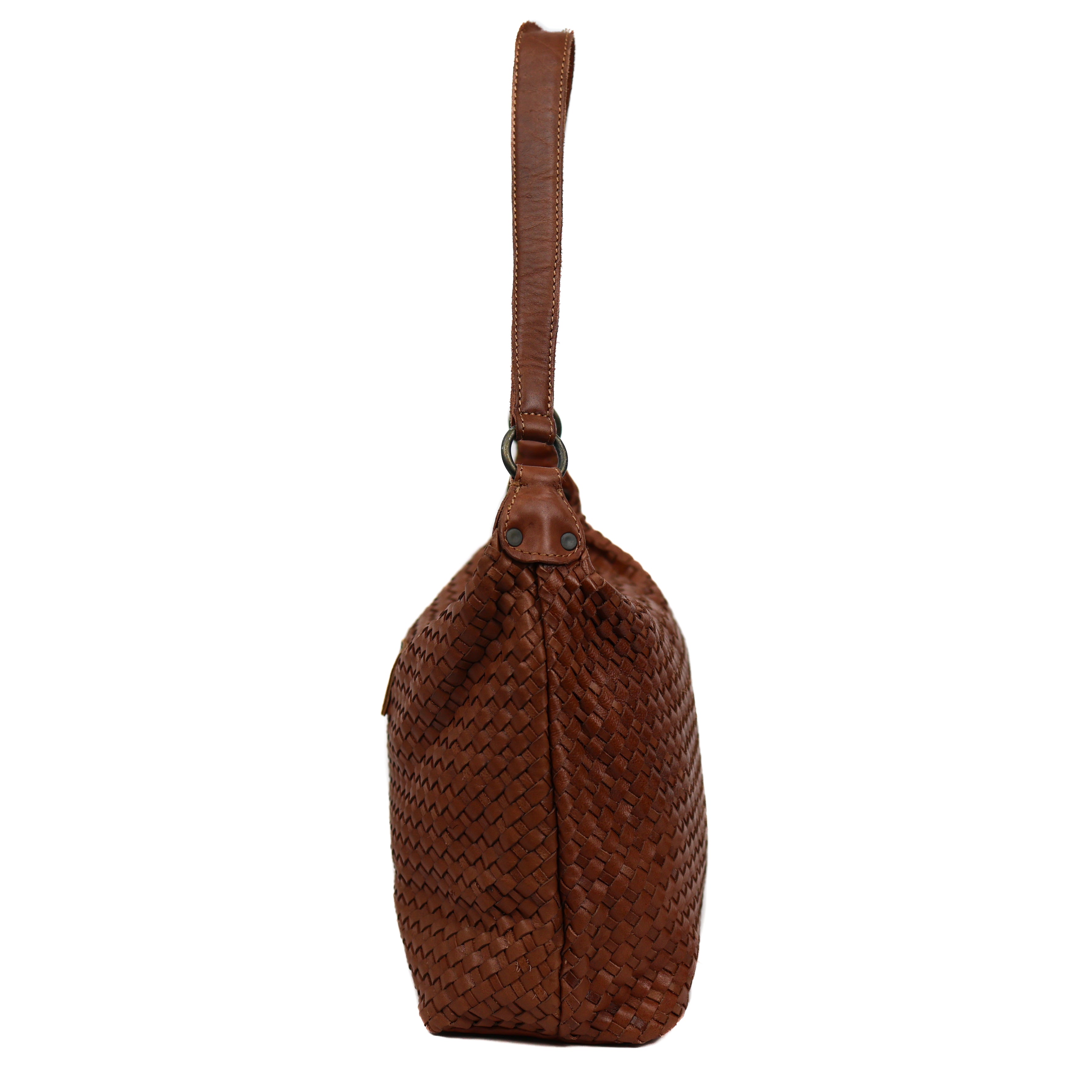 Geflochtene Beuteltasche 'Marlène' Cognac