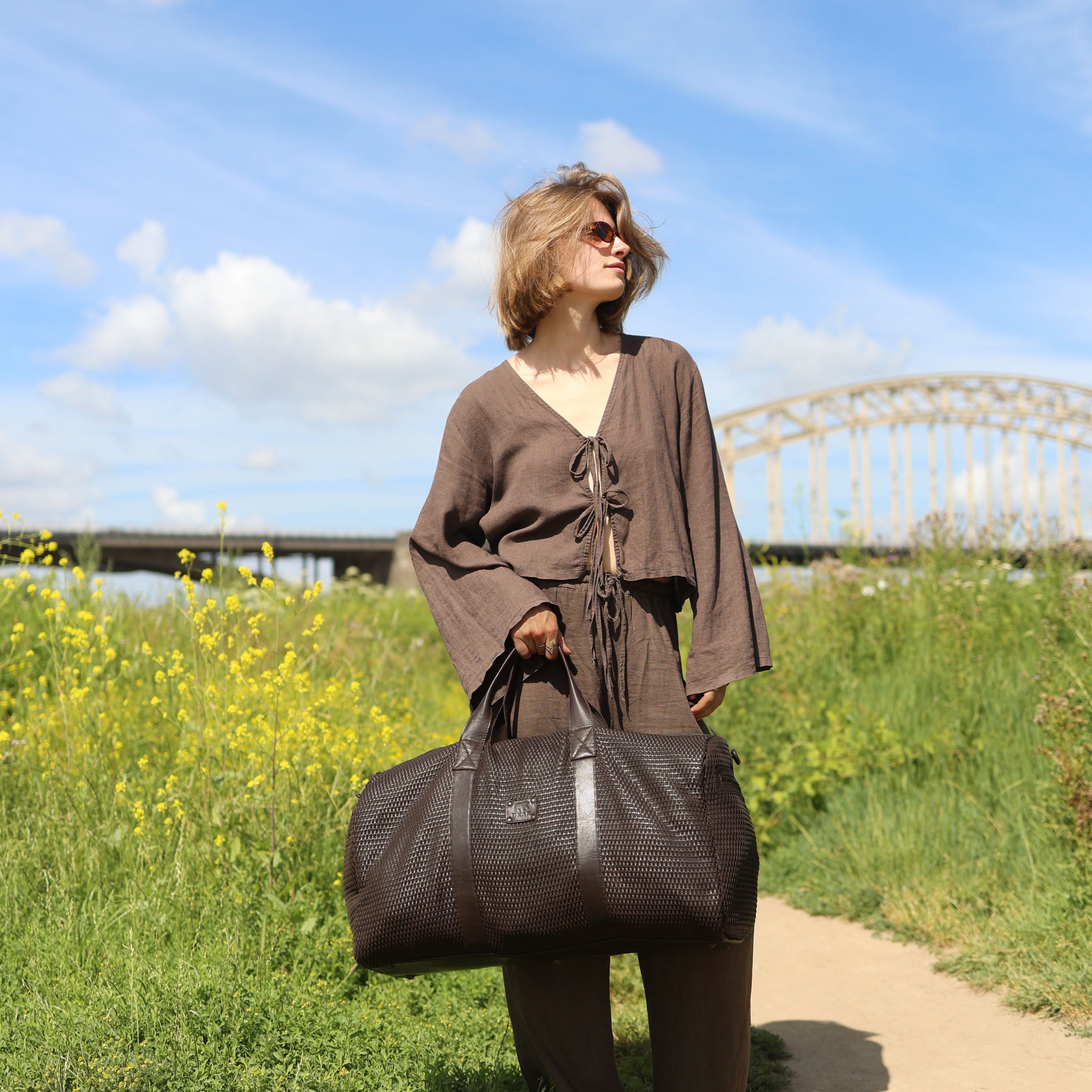 Geflochtene Wochenendtasche 'Vesper' Dunkelbraun