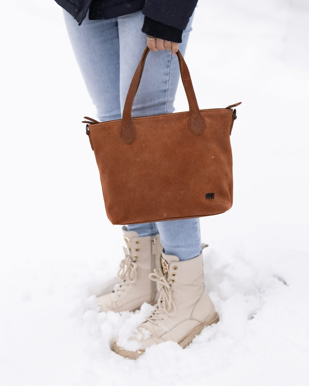 Velours Hand-/Umhängetasche 'Wietske' Cognac