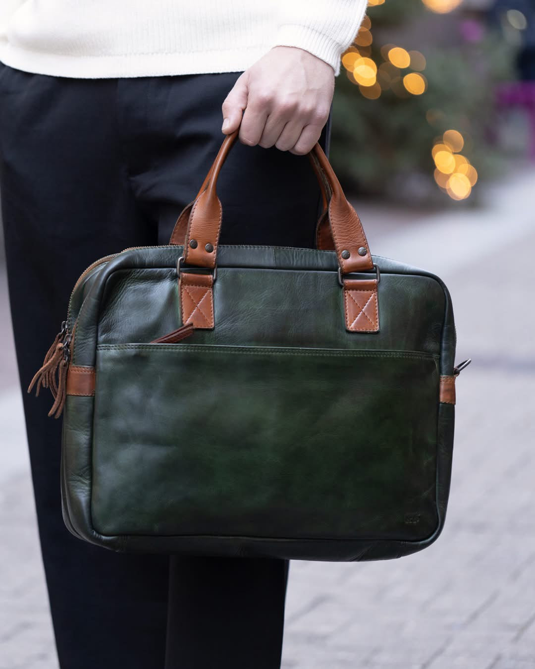 Laptop tasche 'Leandro' grün/cognac