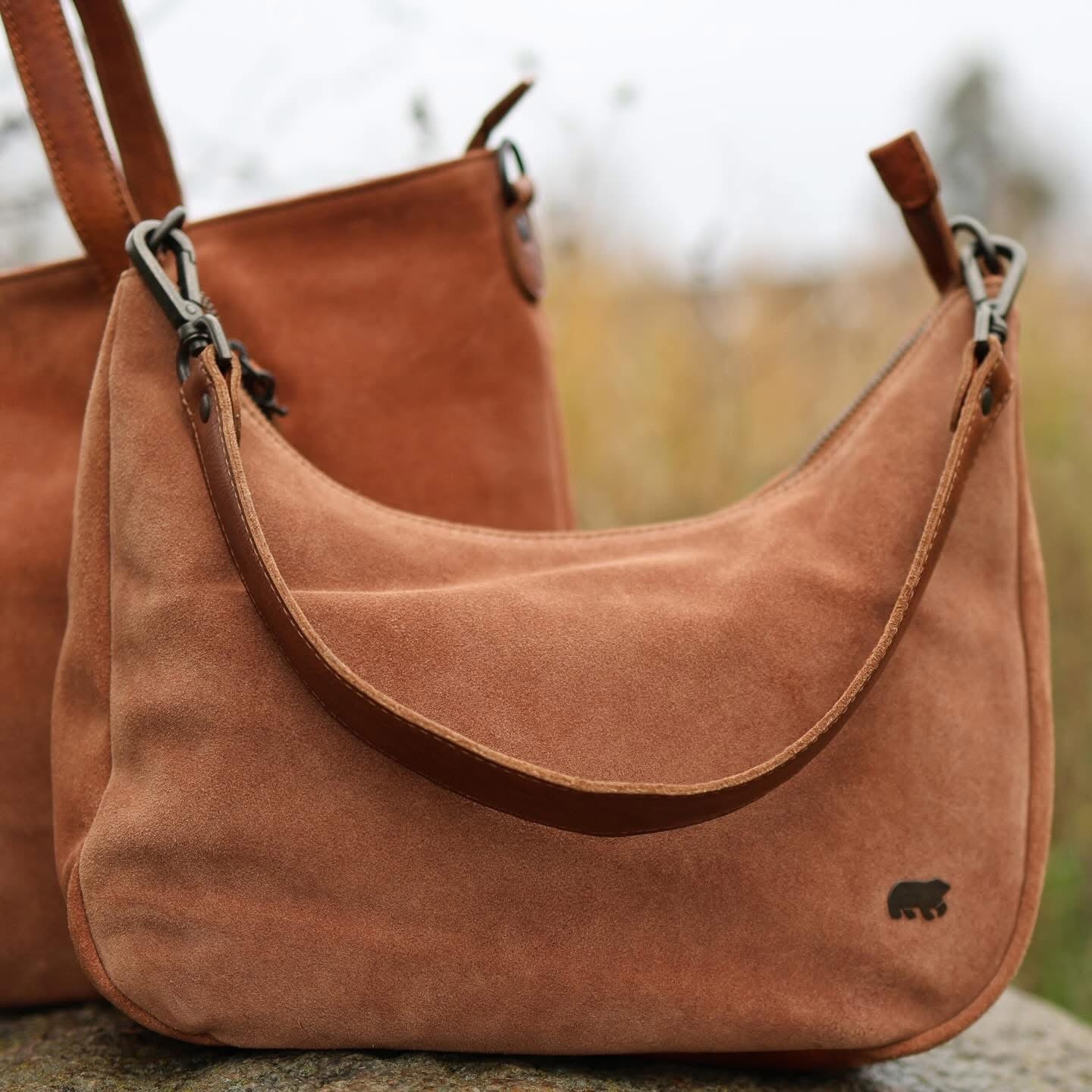 Velours Beutel-/Umhängetasche 'Dieuwke' Cognac