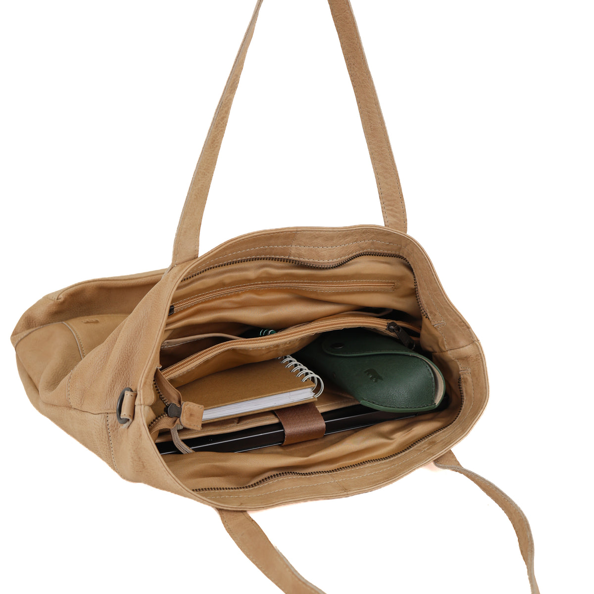 Geräumige Shopper-/Schultertasche mit Laptopfach – „Claire“ beige