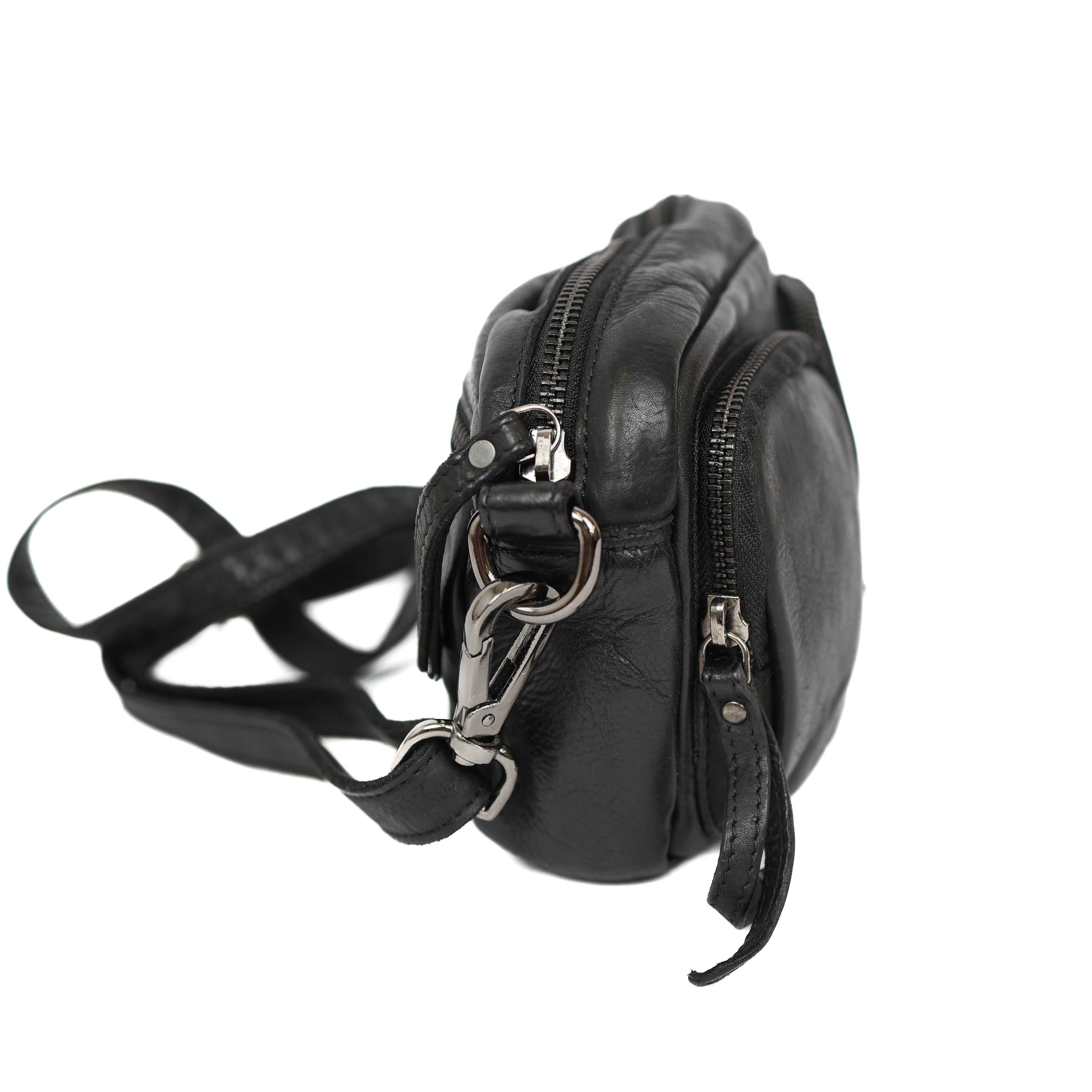 Kleine Umhängetasche mit Fronttaschen 'Amber' Schwarz