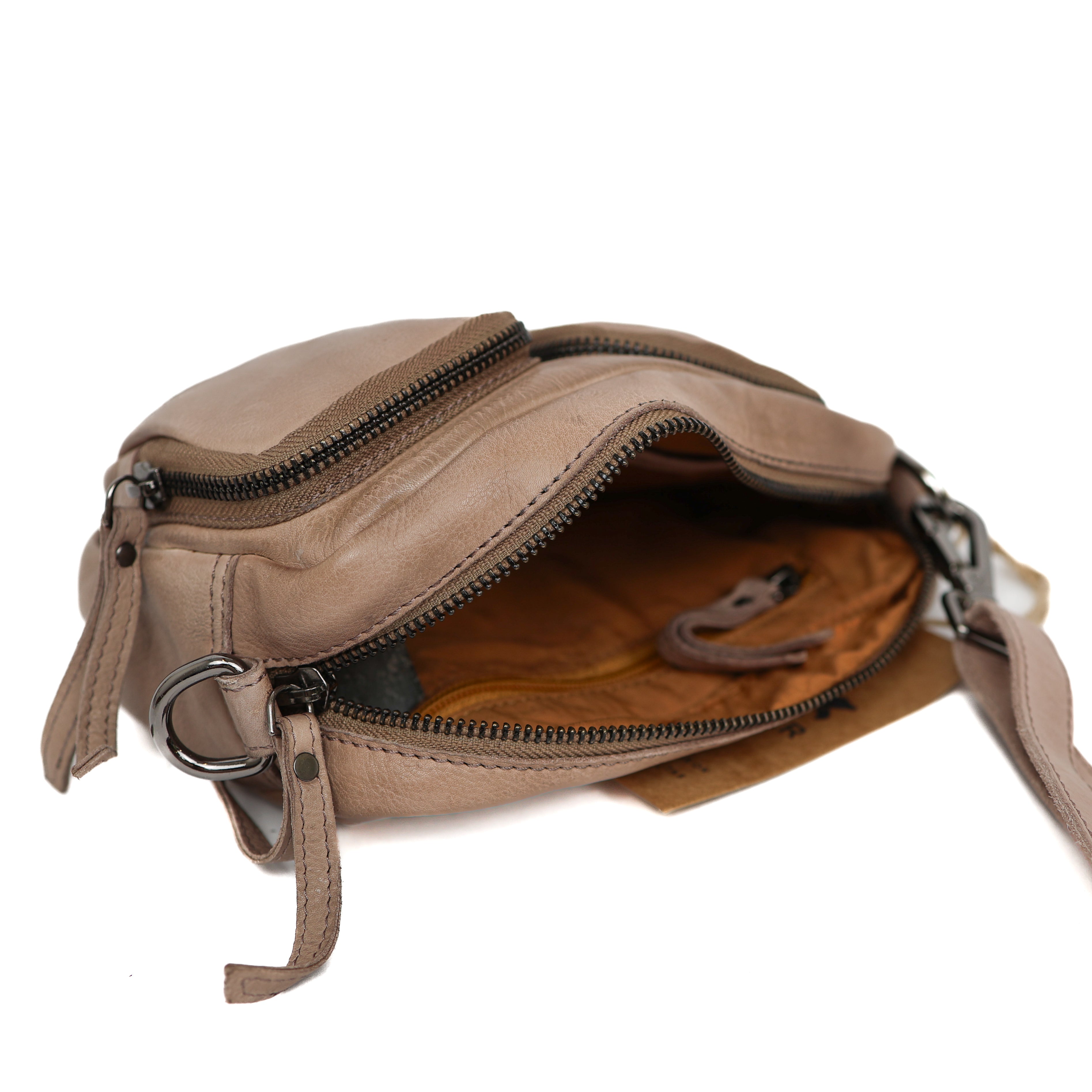 Klein schoudertasje met voorvakjes 'Amber' taupe
