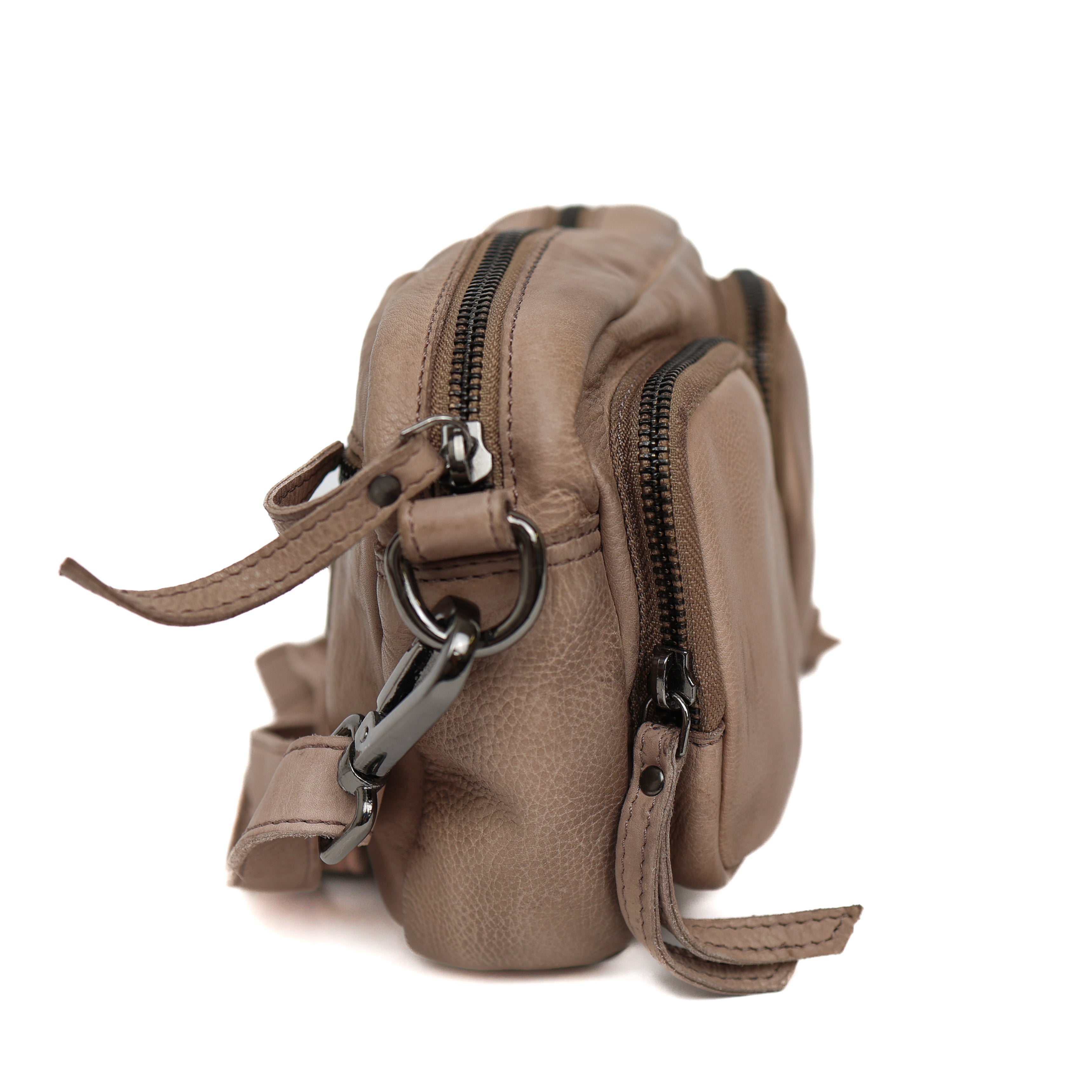 Klein schoudertasje met voorvakjes 'Amber' taupe
