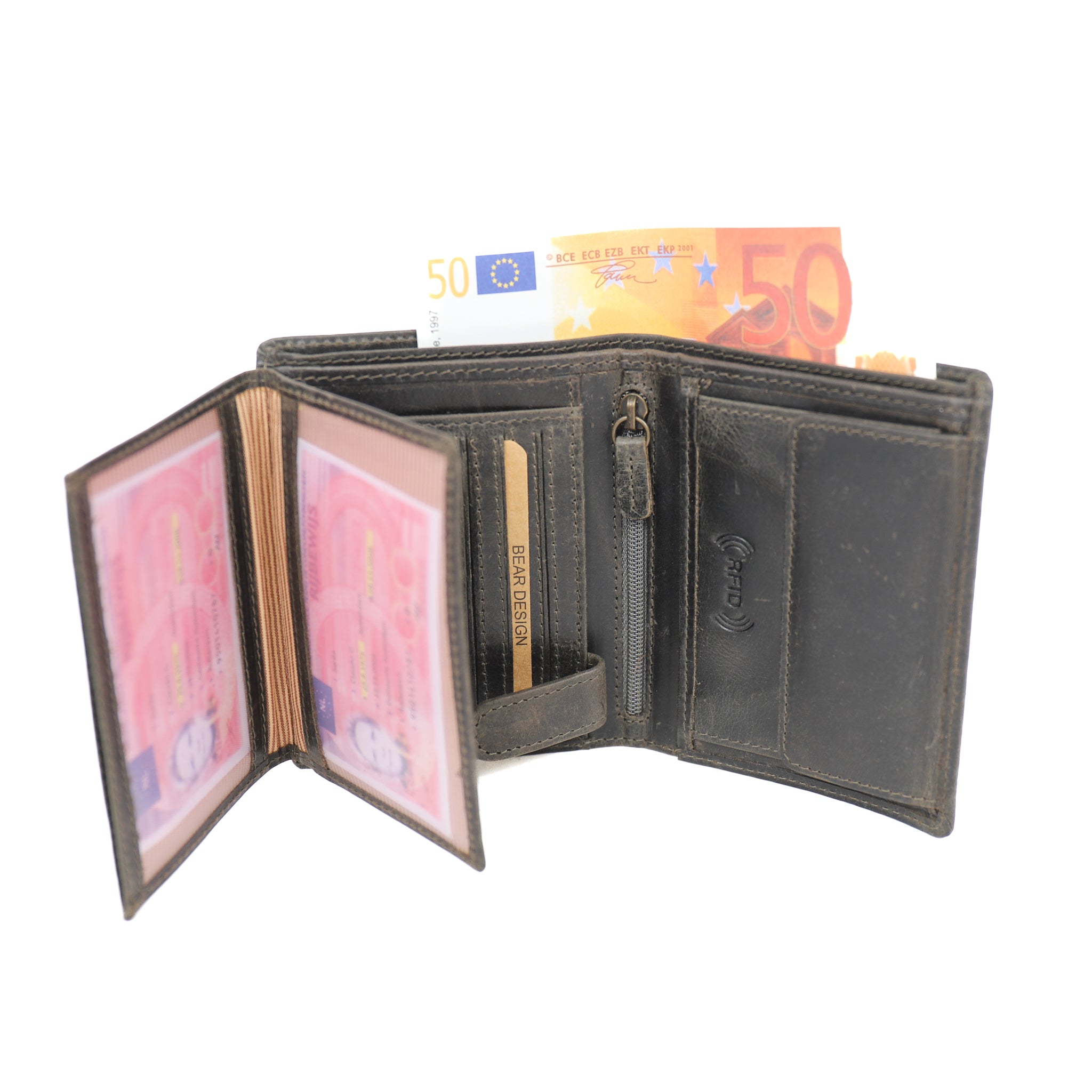 Hoge billfold 'Klaas' vintage grijs