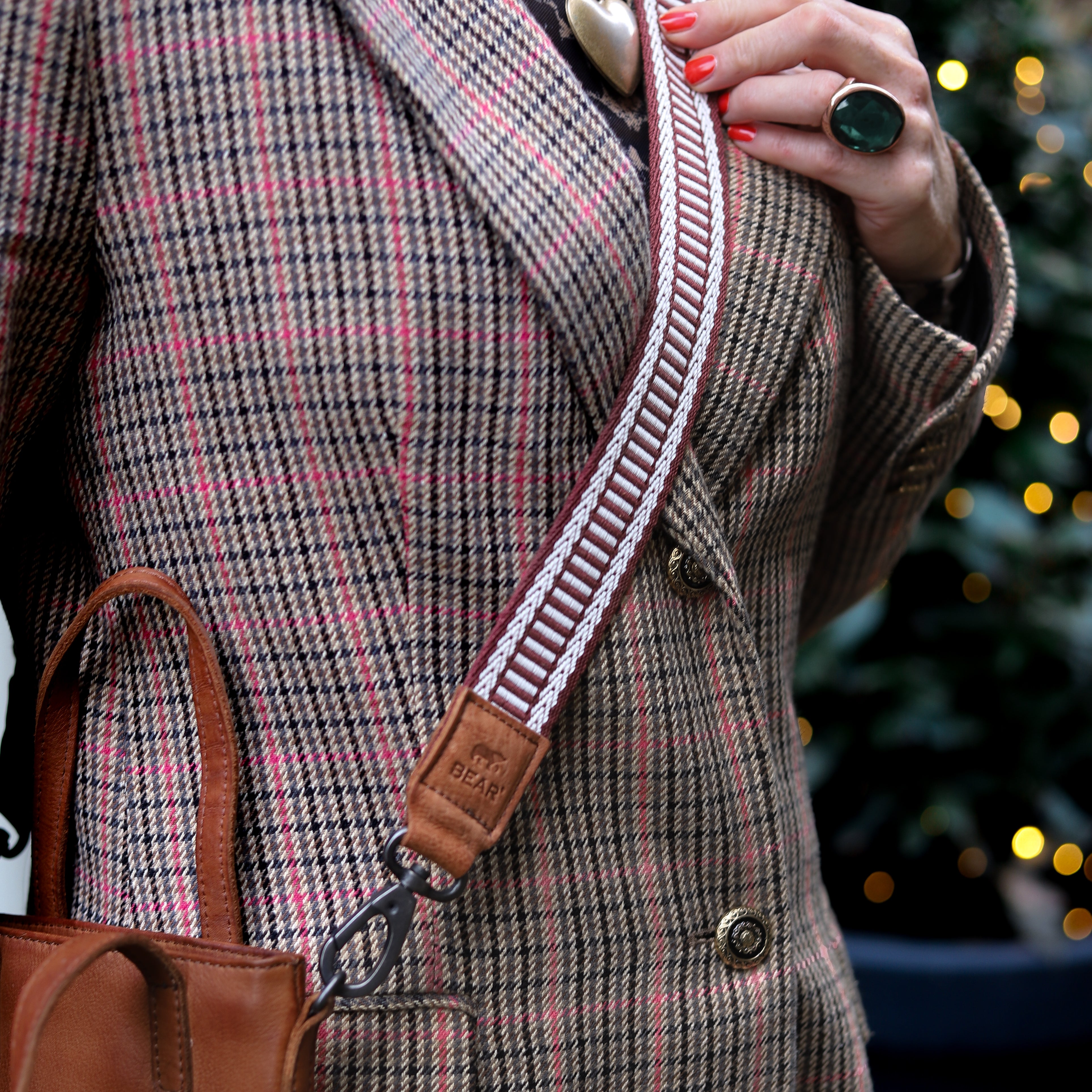 Bag Strap 'Pattern' Bordeaux/Weiß