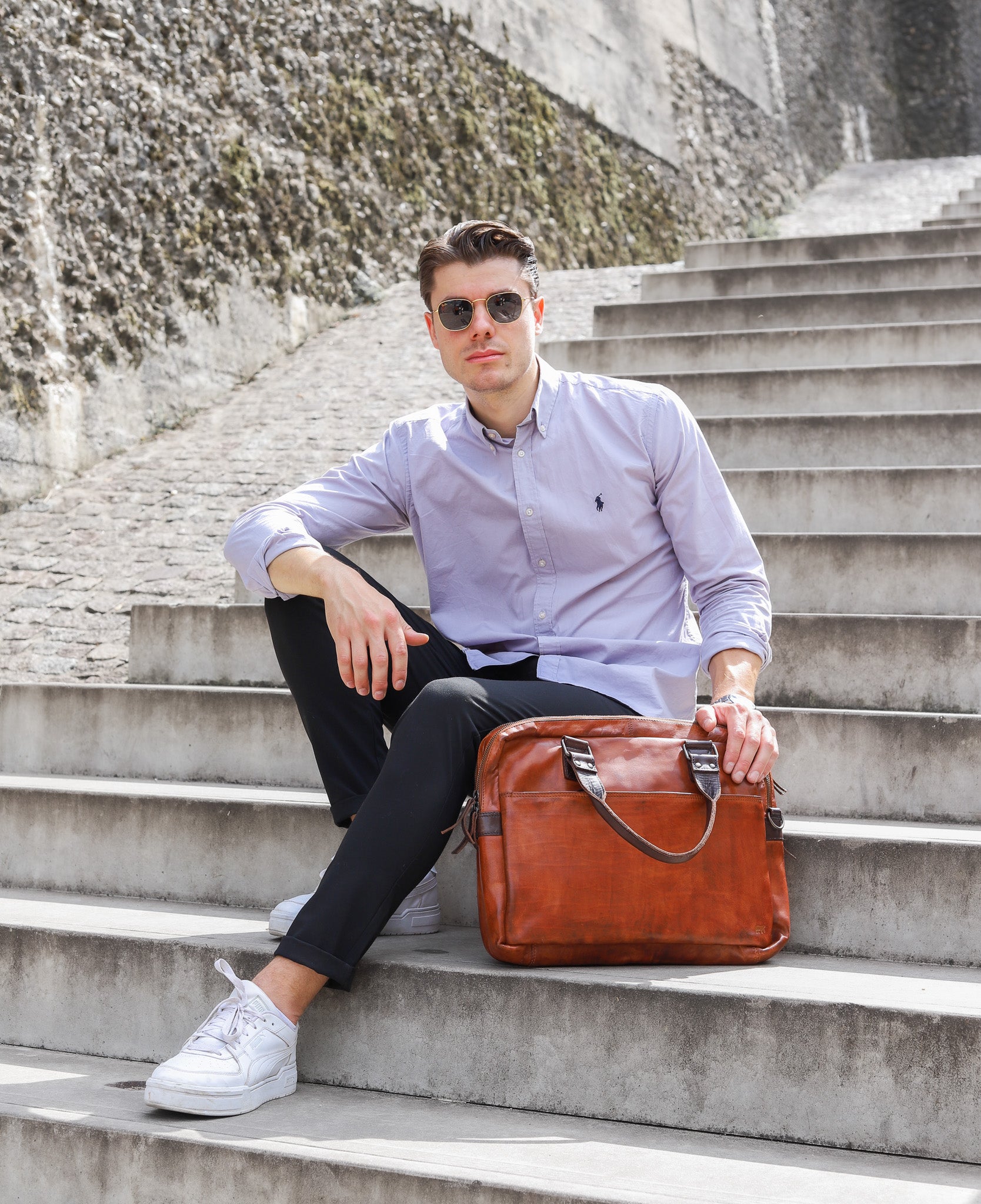Laptop tasche 'Leandro' Cognac/Dunkelbraun