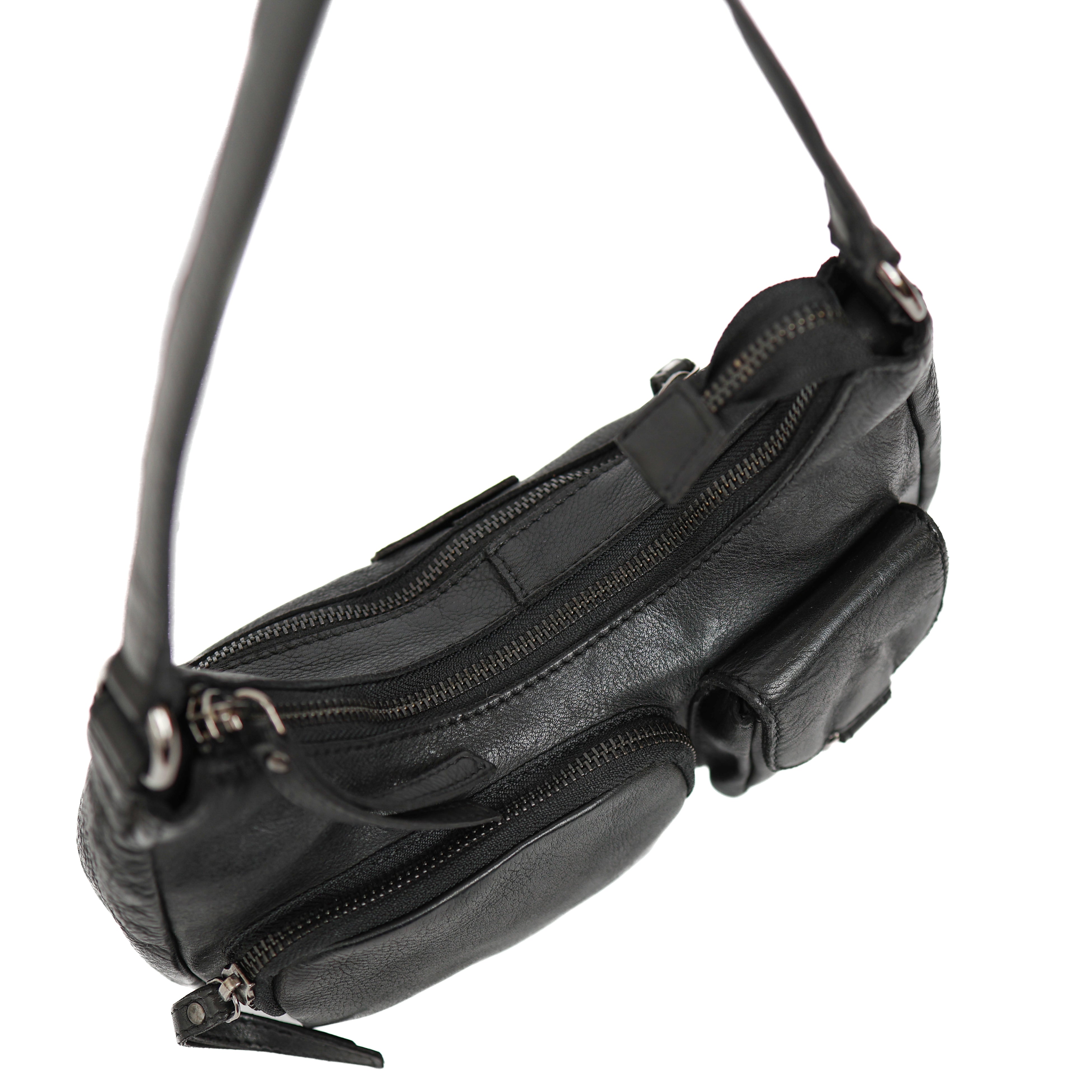 Hand-/Umhängetasche mit Fronttaschen 'Nienke' Schwarz