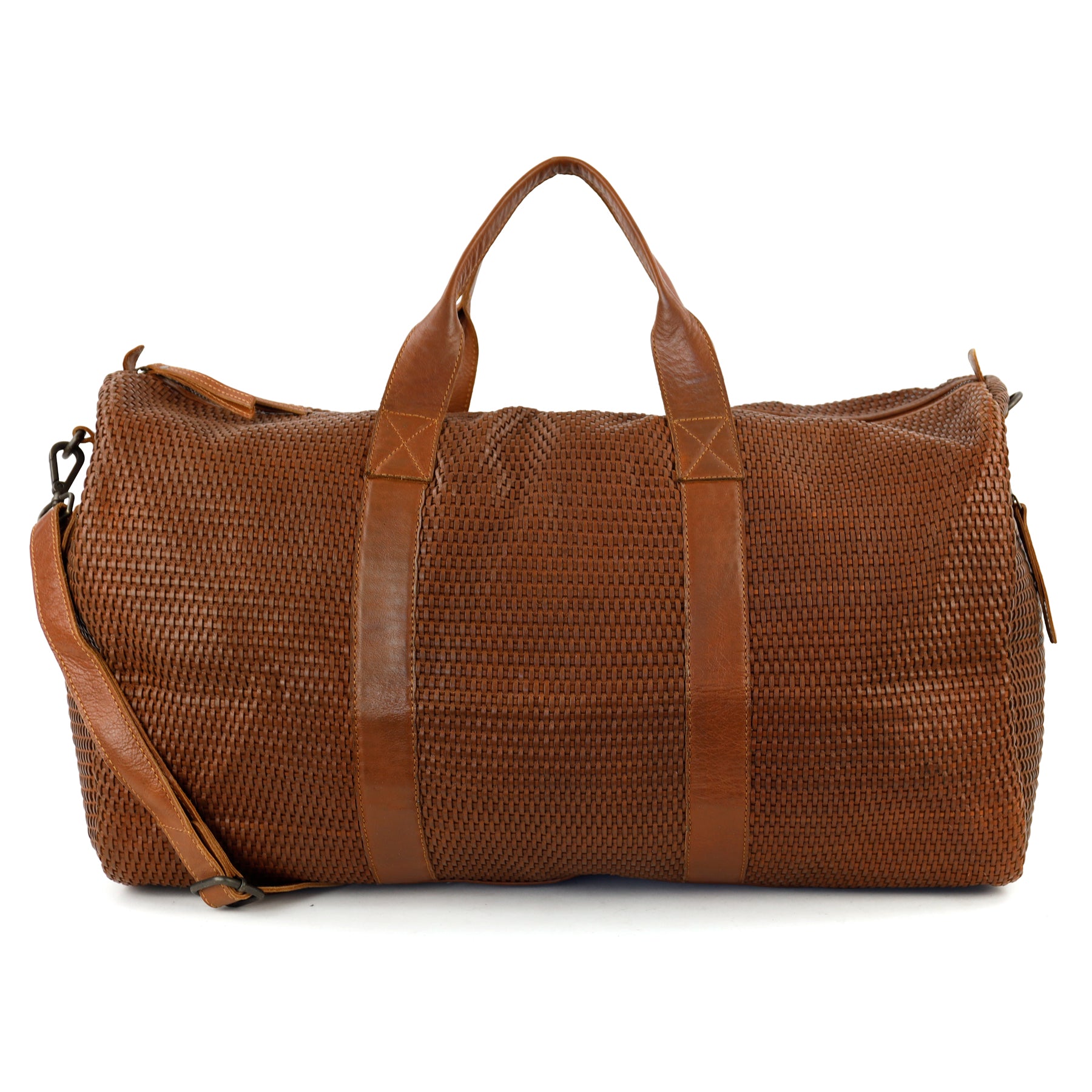 Geflochtene Wochenendtasche 'Vesper' Cognac