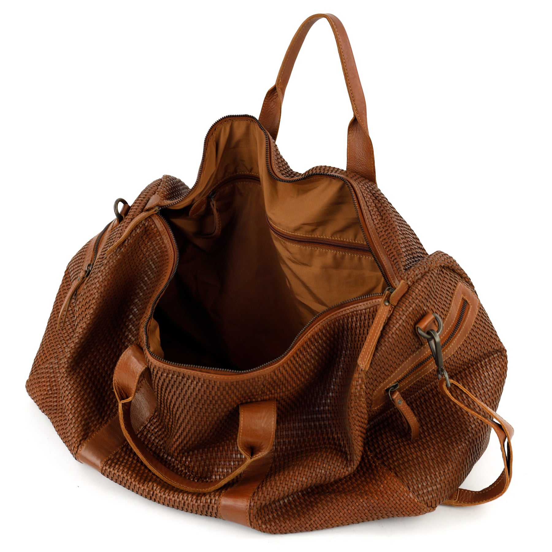 Geflochtene Wochenendtasche 'Vesper' Cognac