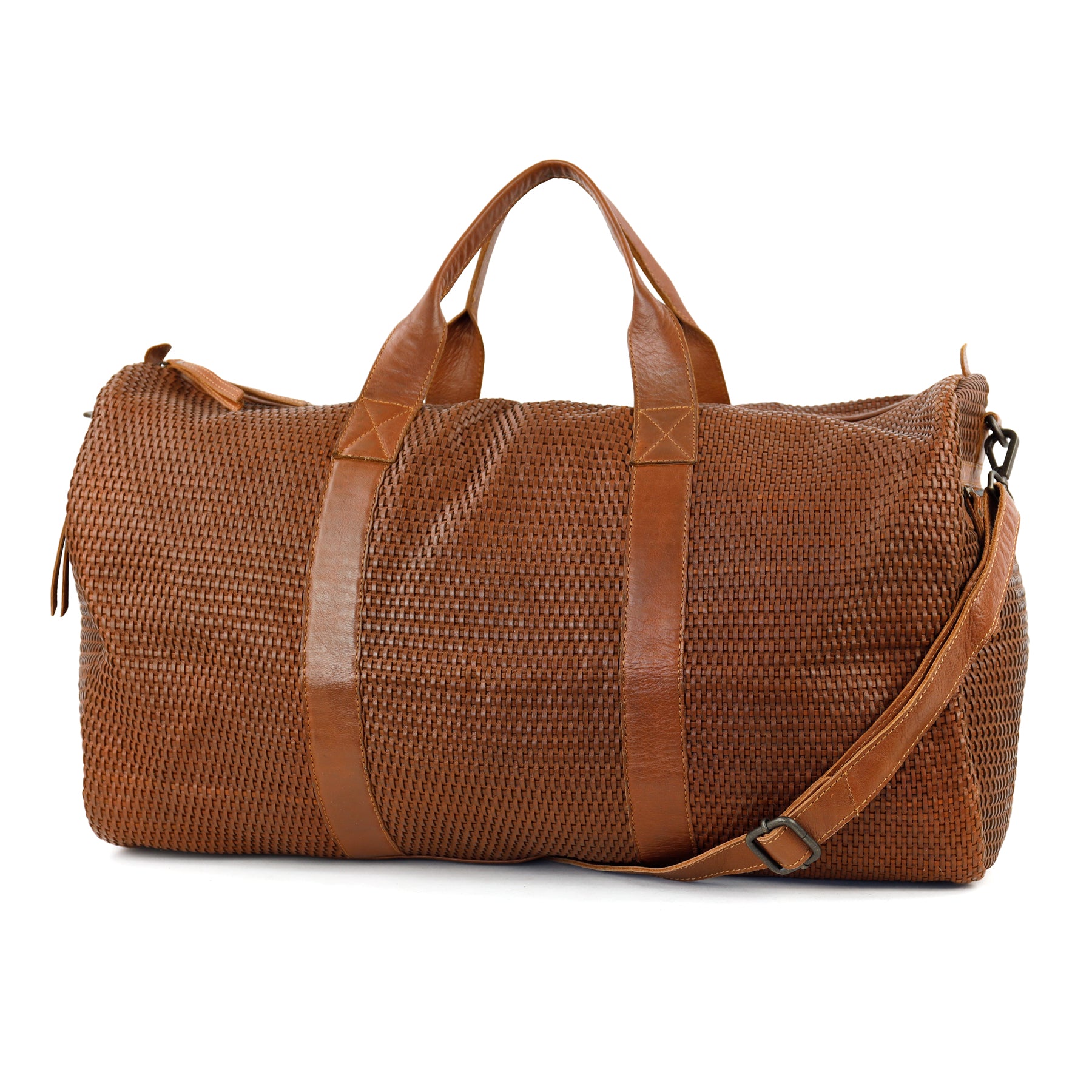 Gevlochten weekendtas 'Vesper' cognac