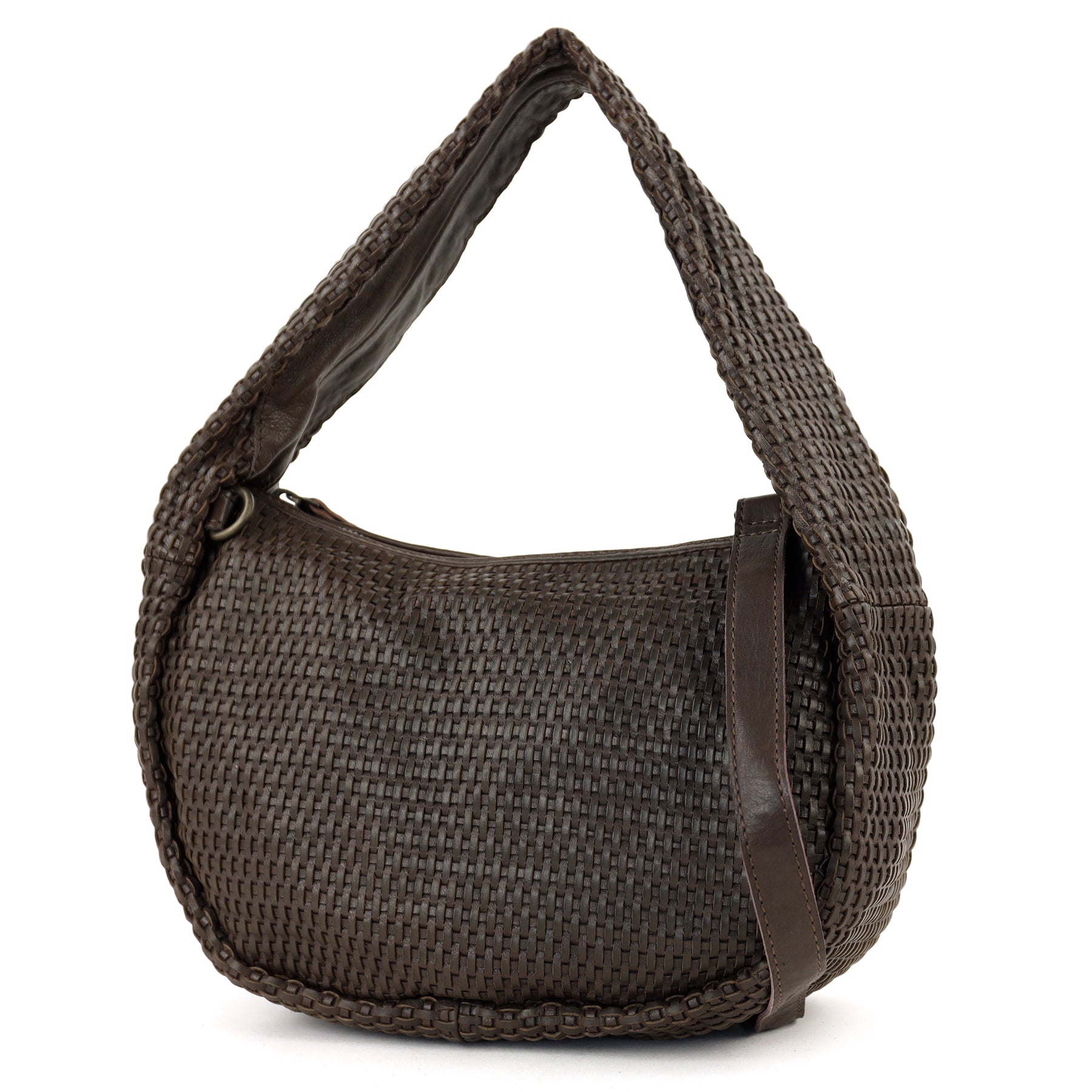 Gevlochten buideltasje 'Alice' M donkerbruin