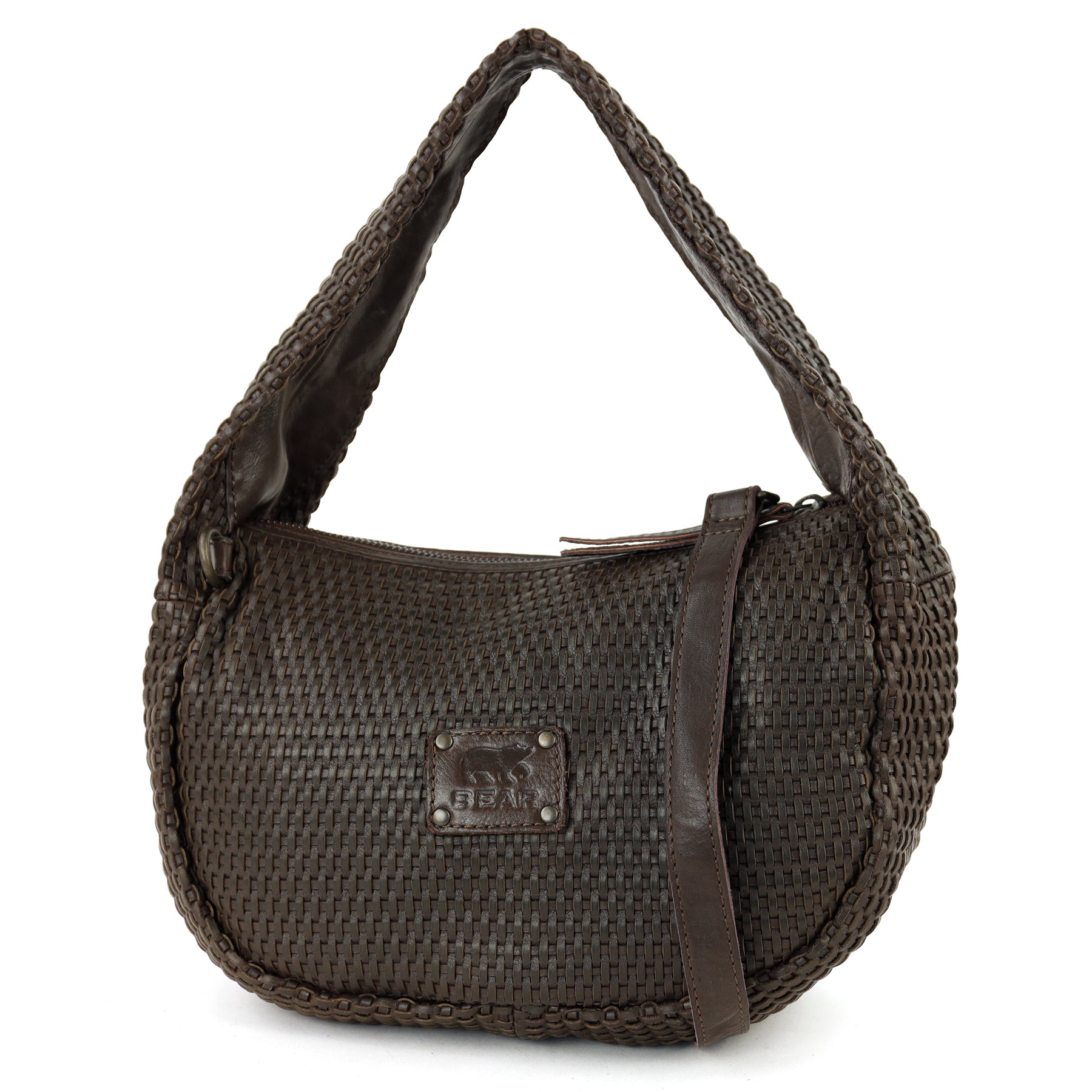 Gevlochten buideltasje 'Alice' M donkerbruin