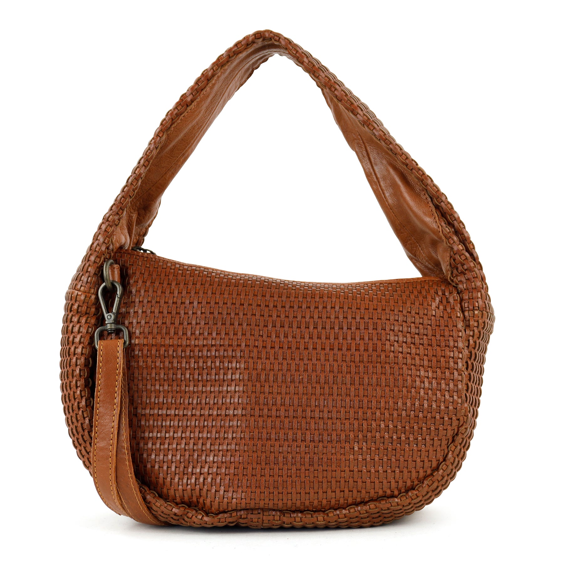 Geflochtene Beuteltasche 'Alice' M Cognac