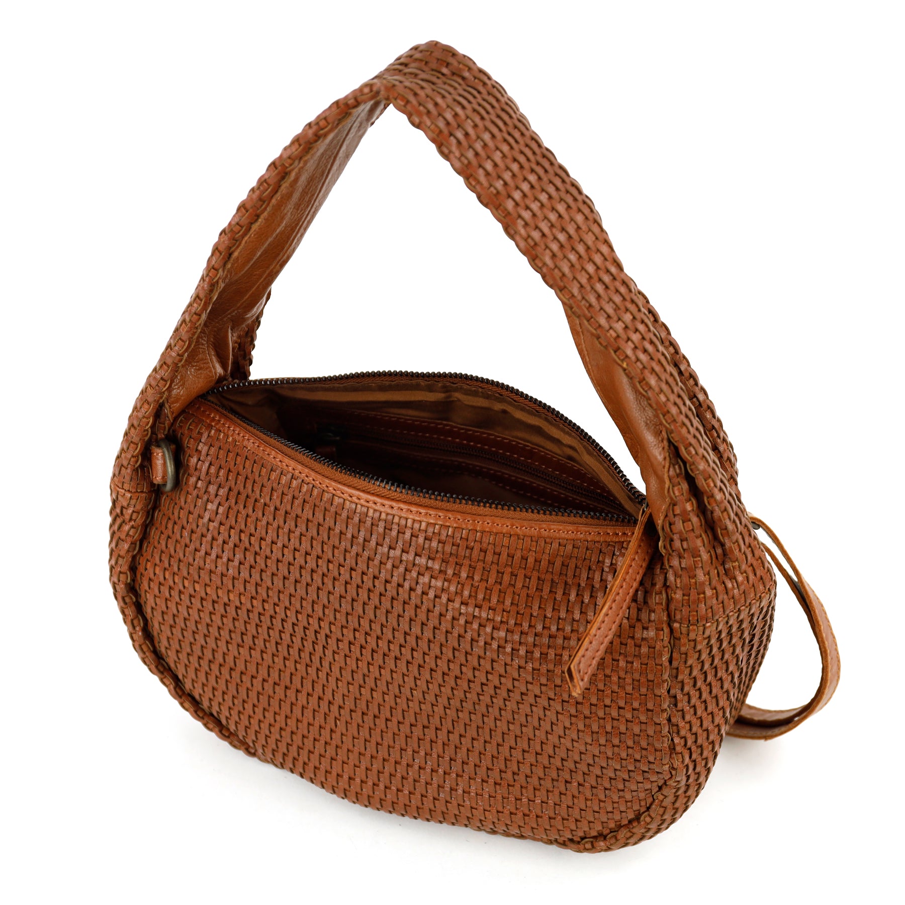 Geflochtene Beuteltasche 'Alice' M Cognac