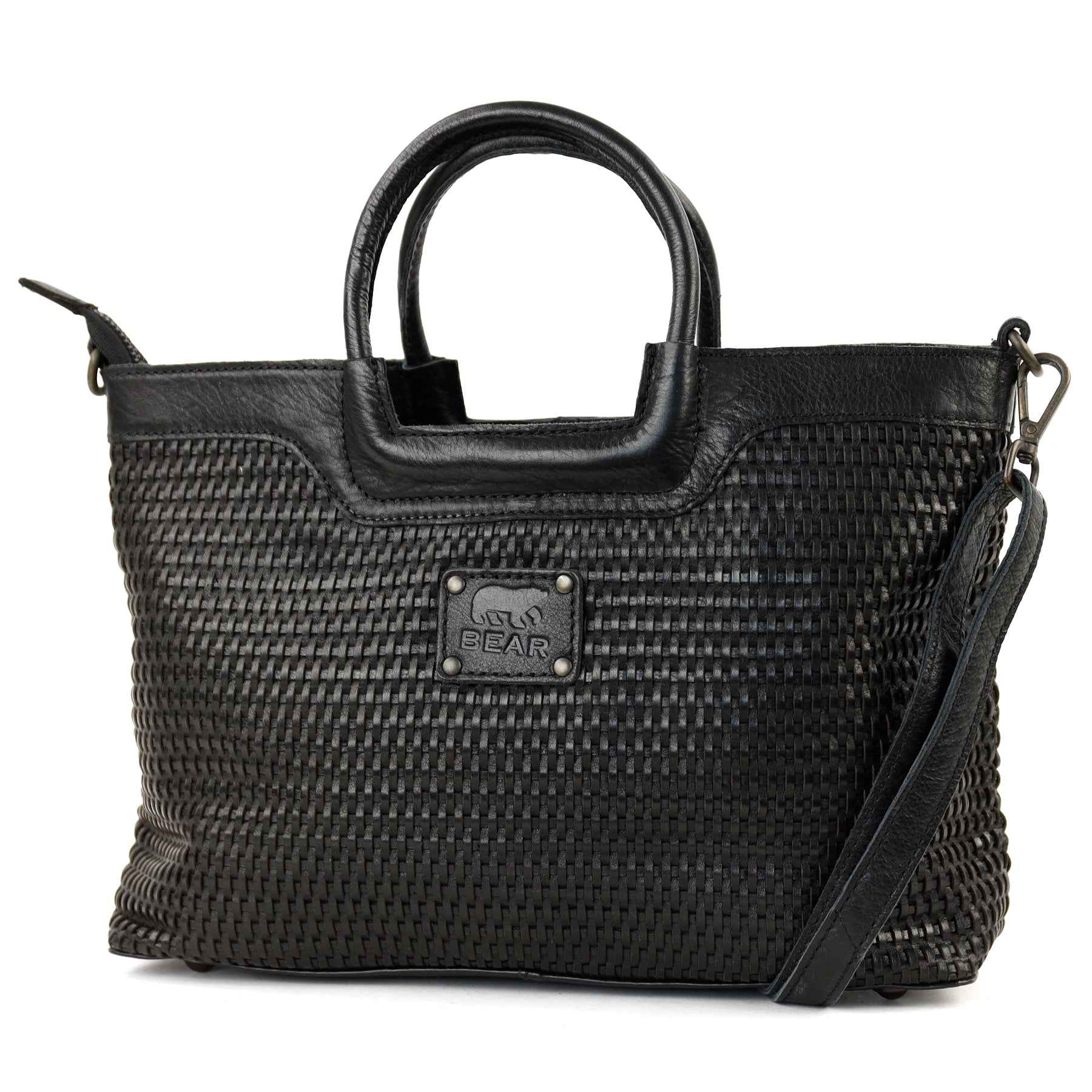 Gevlochten hand-/schoudertasje 'Jasmijn' M zwart