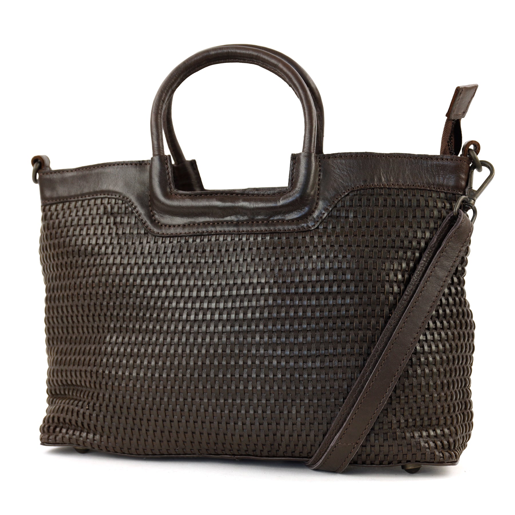 Gevlochten hand-/schoudertasje 'Jasmijn' M donkerbruin