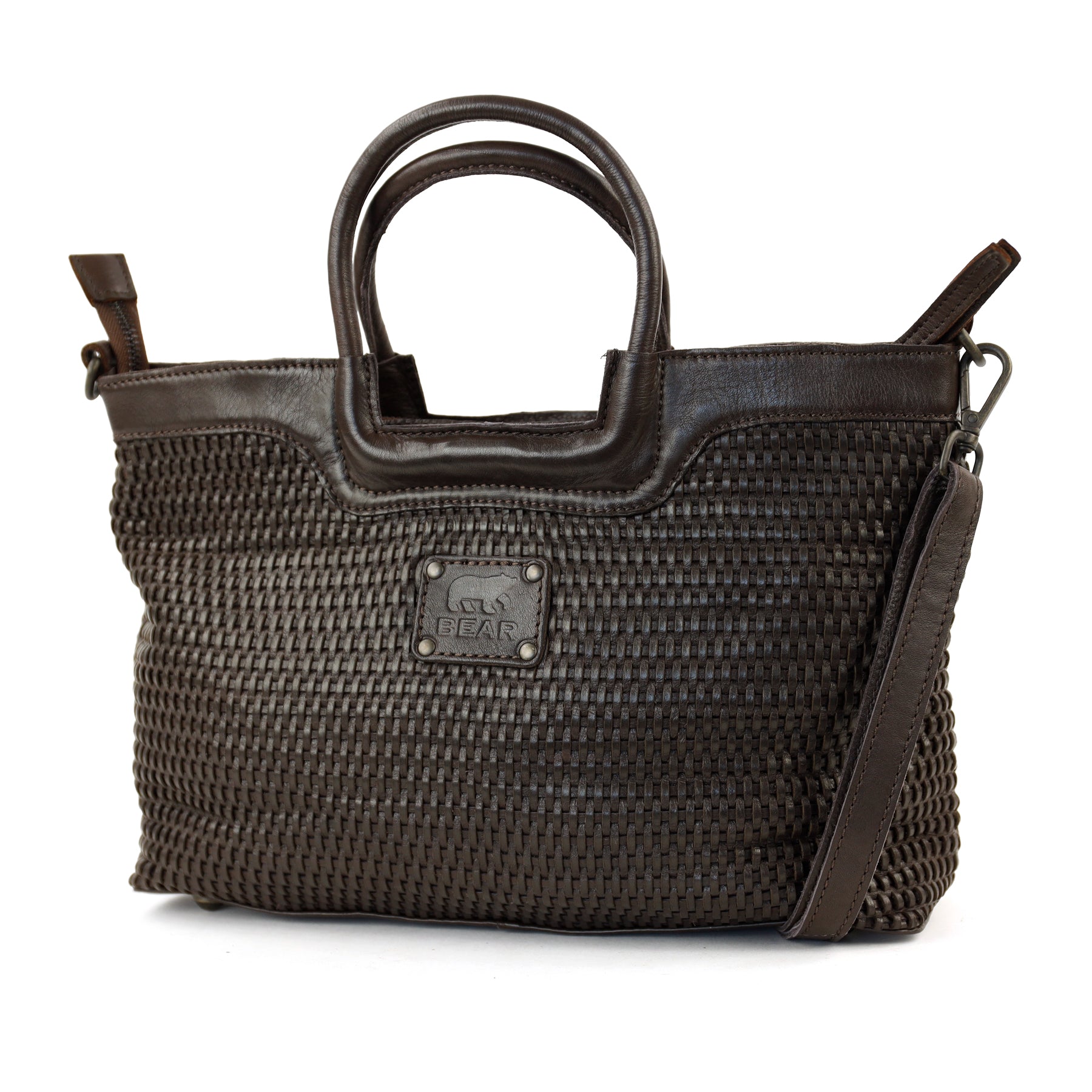 Gevlochten hand-/schoudertasje 'Jasmijn' M donkerbruin