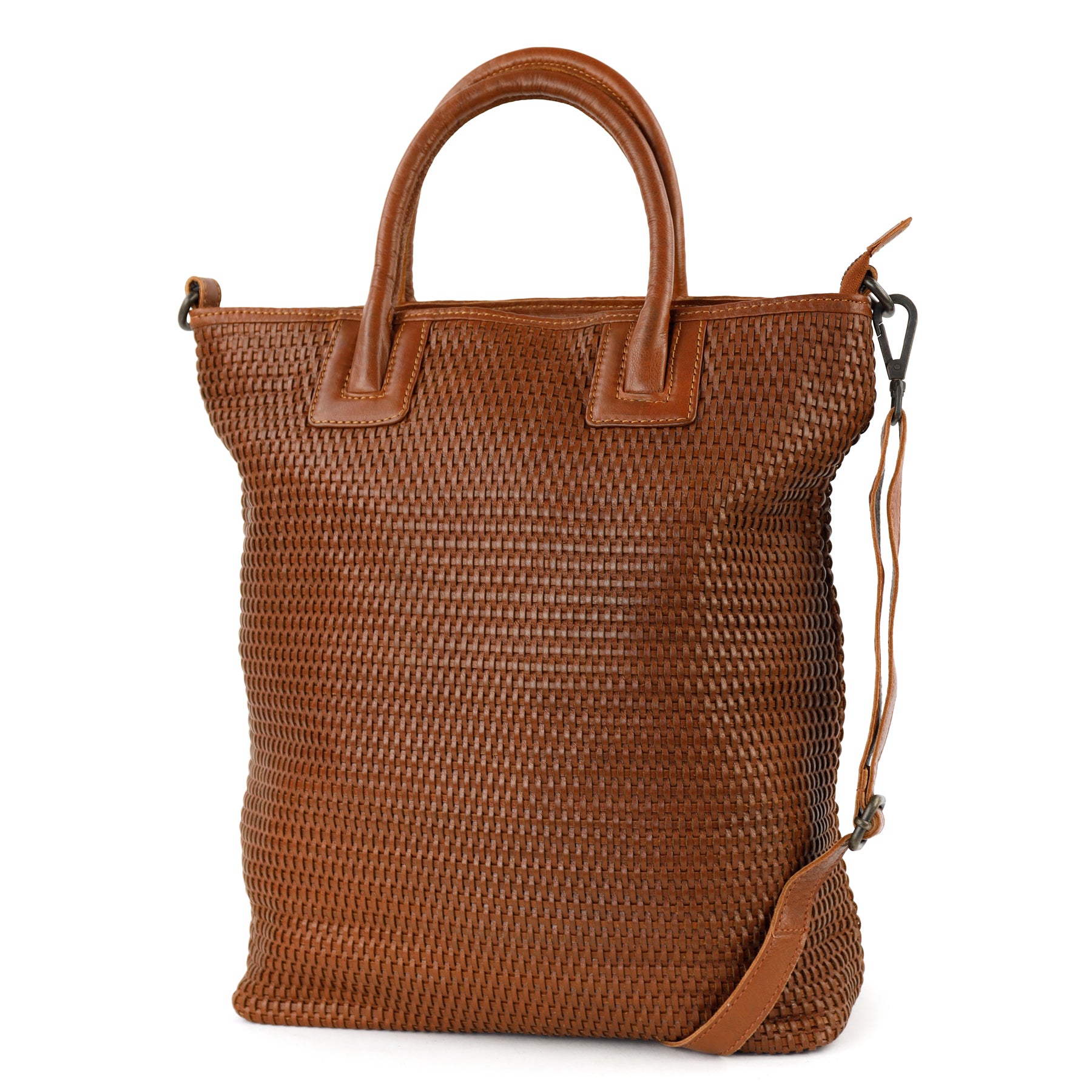 Gevlochten hand-/schoudertas 'Rian' cognac