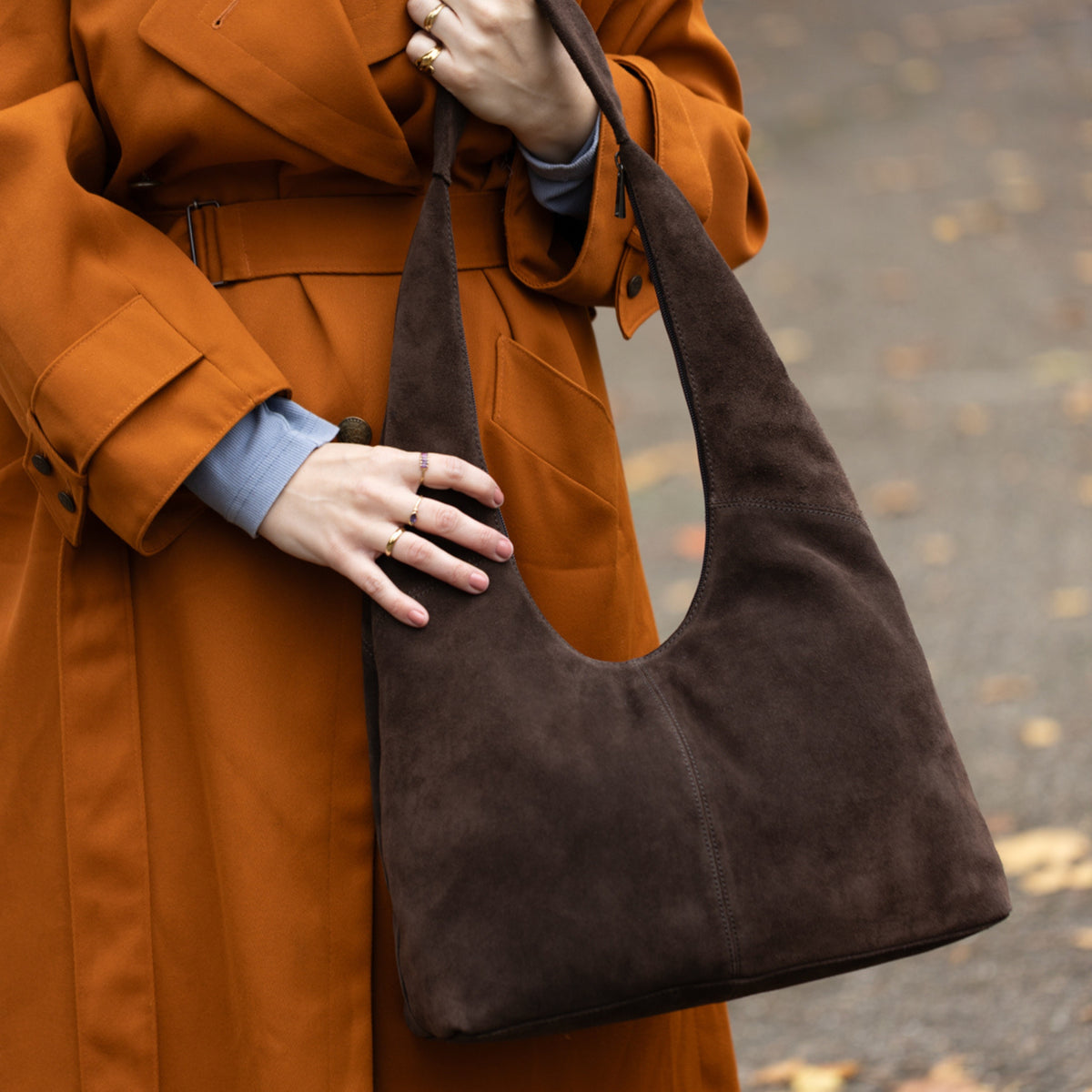 Velours Shopper/Beuteltasche 'Pauline' Choco