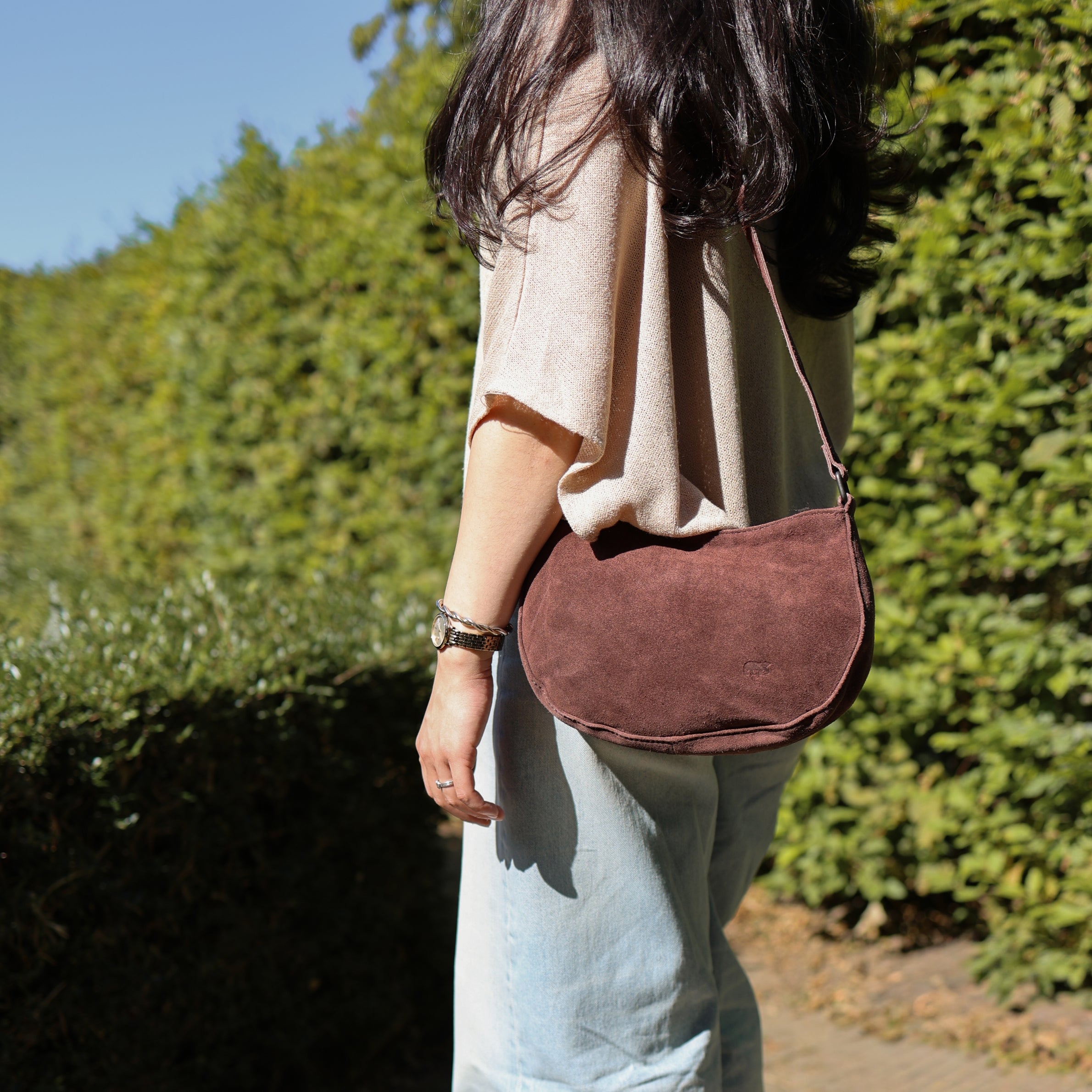 Velours Umhängetasche 'Tamara' Choco