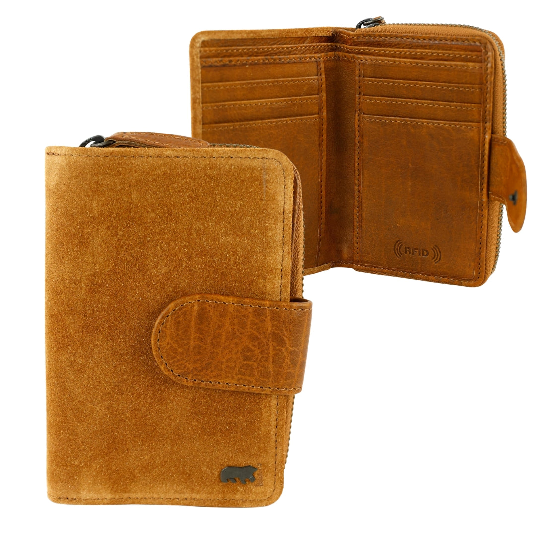 Velours Geldbörse mit Reißverschluss 'Loet' Cognac