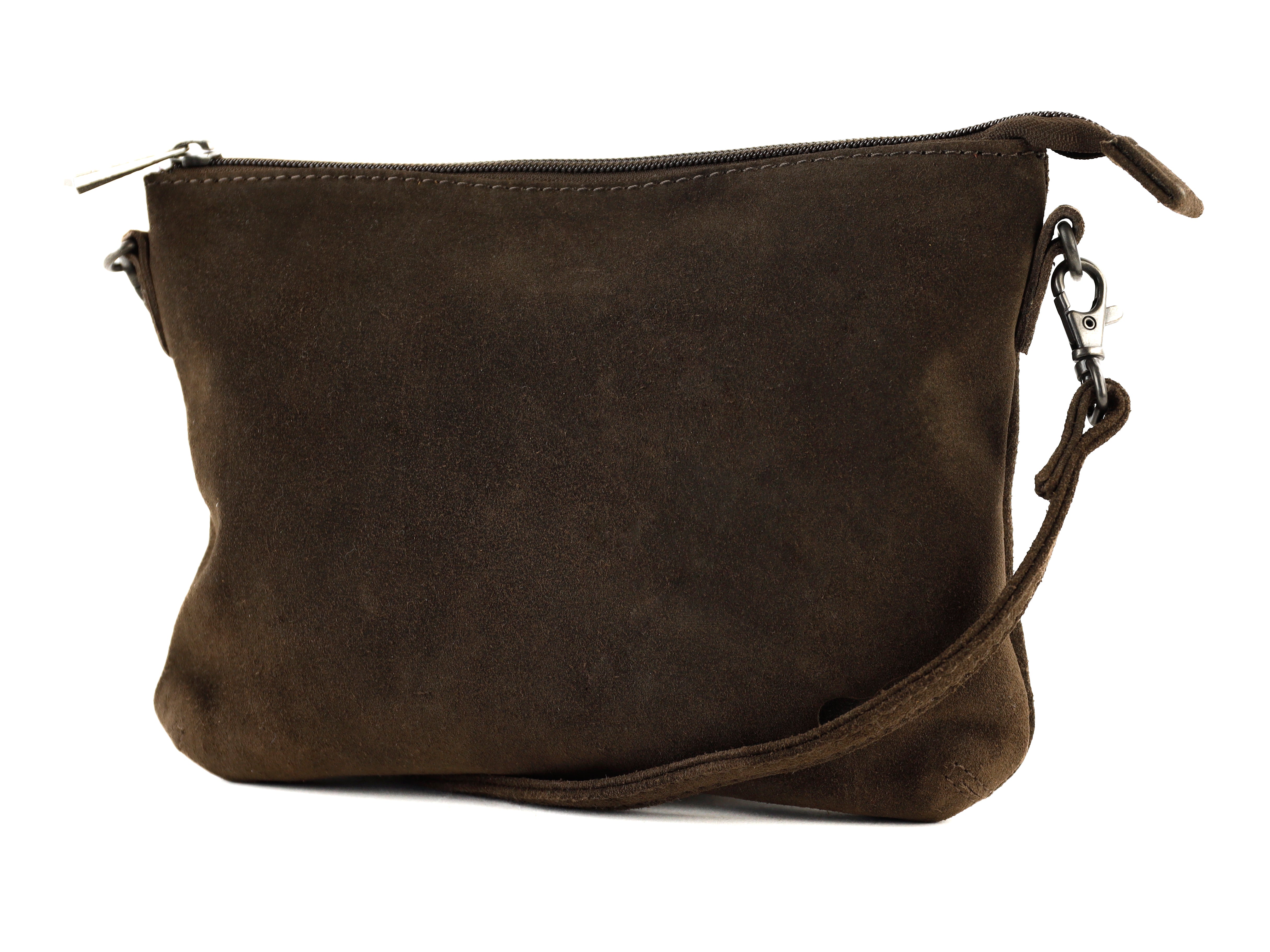 Veloursleder Schultertasche „Julie“ Braun