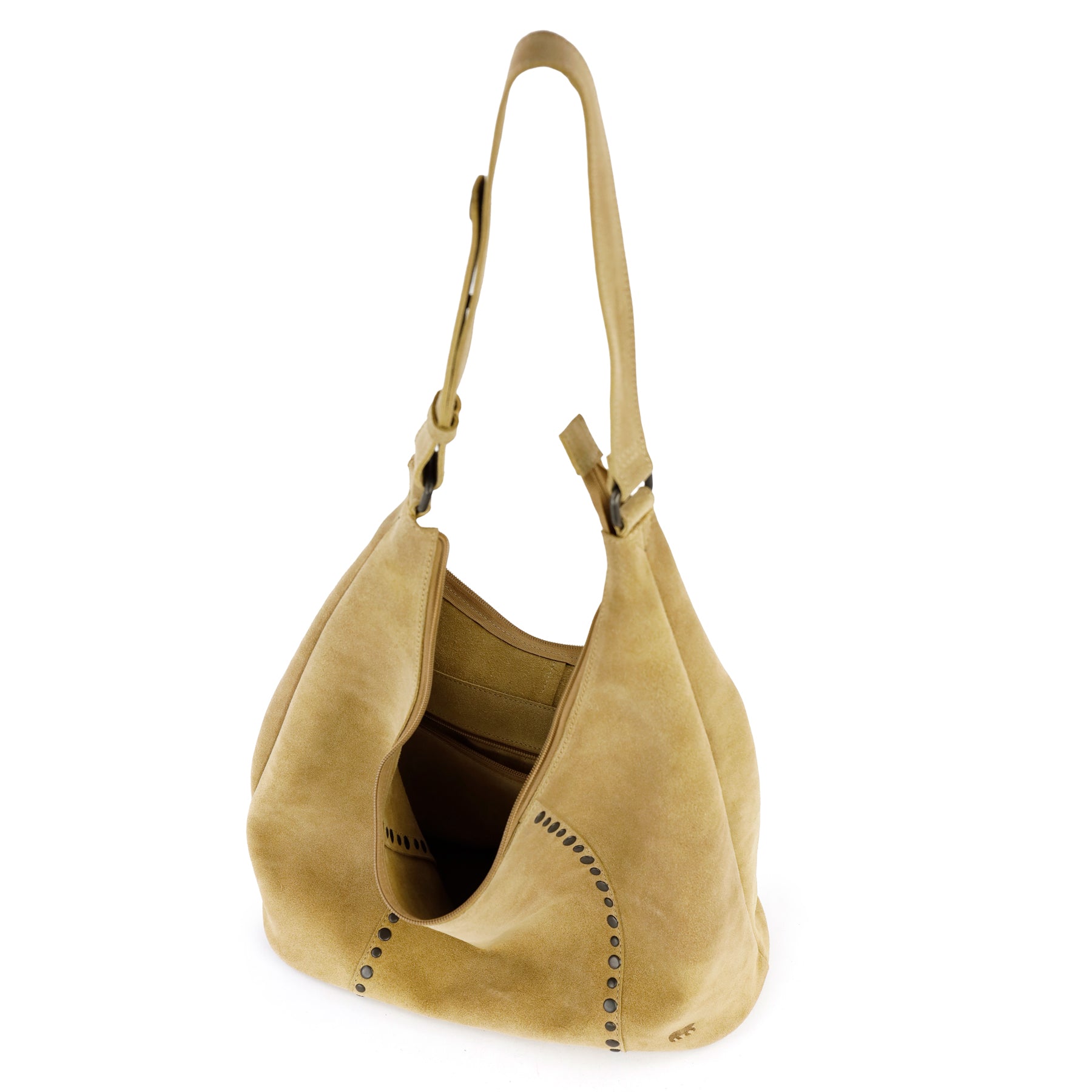 Velours Beuteltasche mit Nieten 'Cecilia' Bisquit