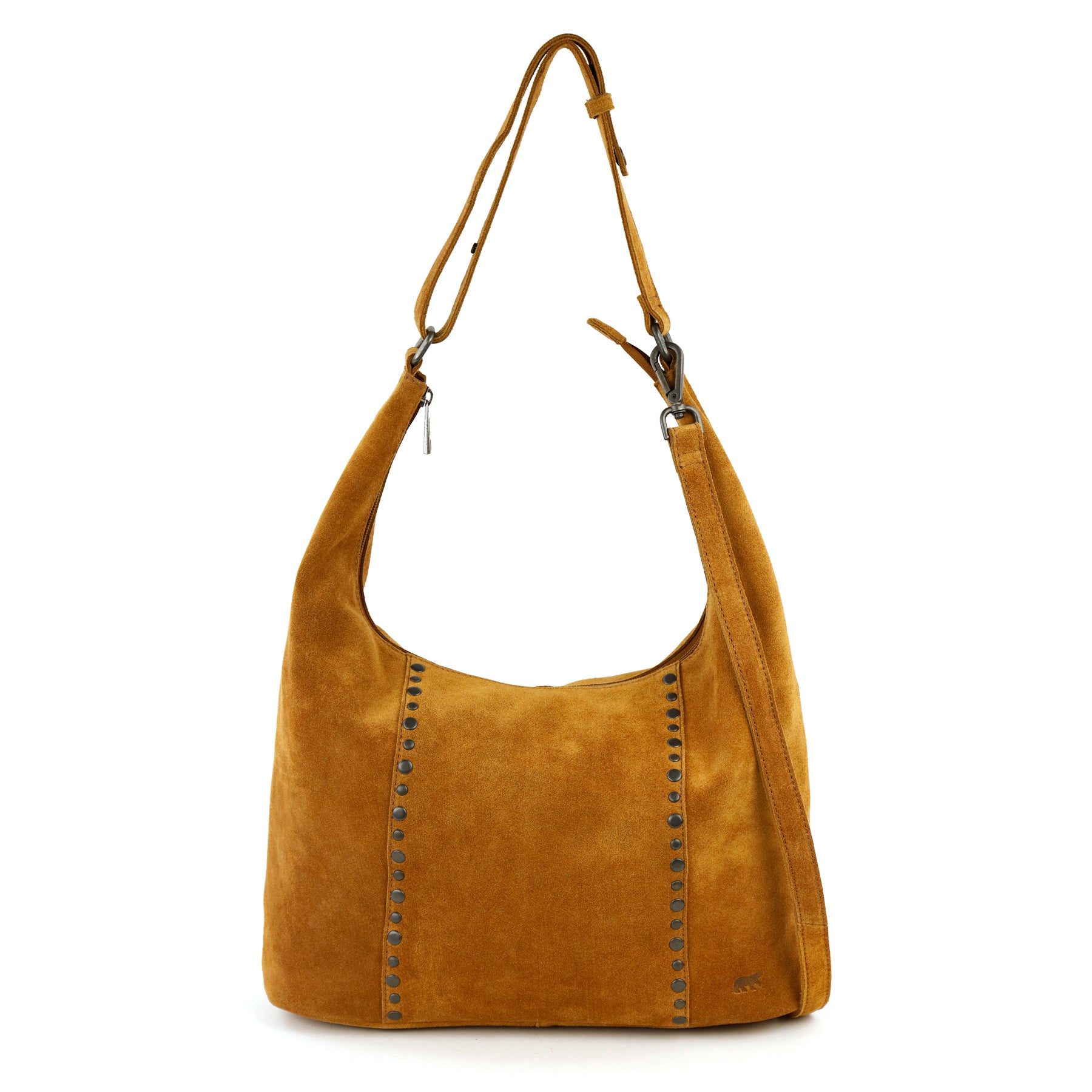 Velours Beuteltasche mit Nieten 'Cecilia' Cognac