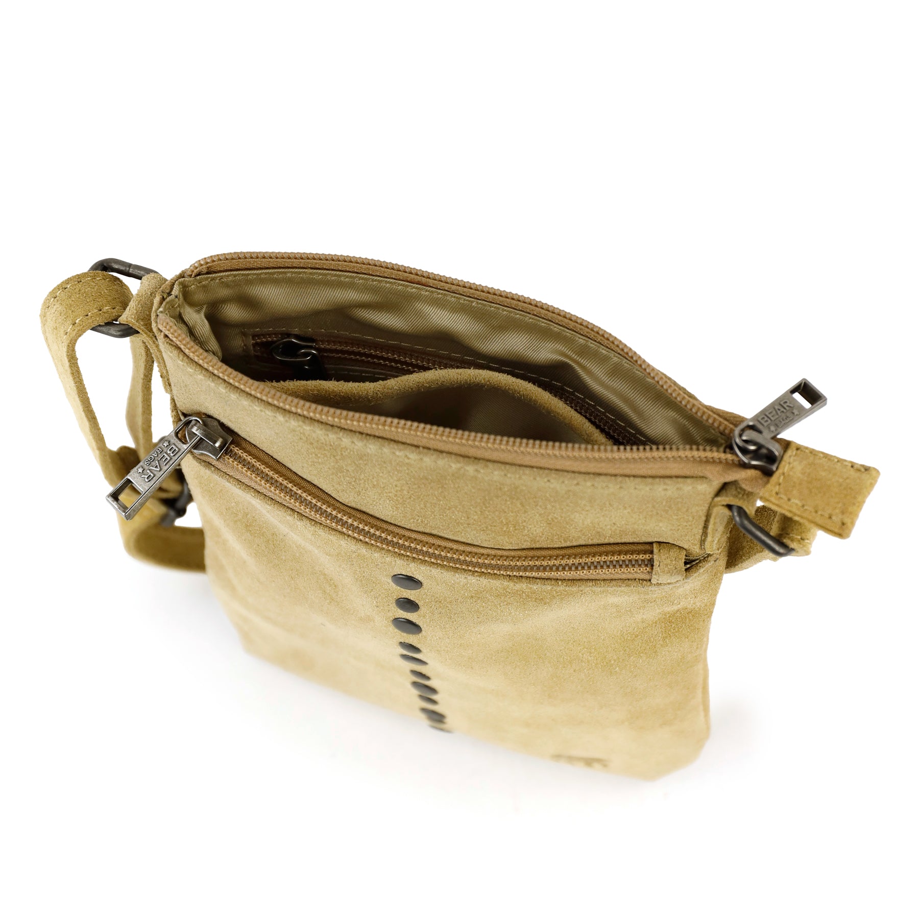 Velours Umhängetasche mit Nieten 'Clara' Bisquit