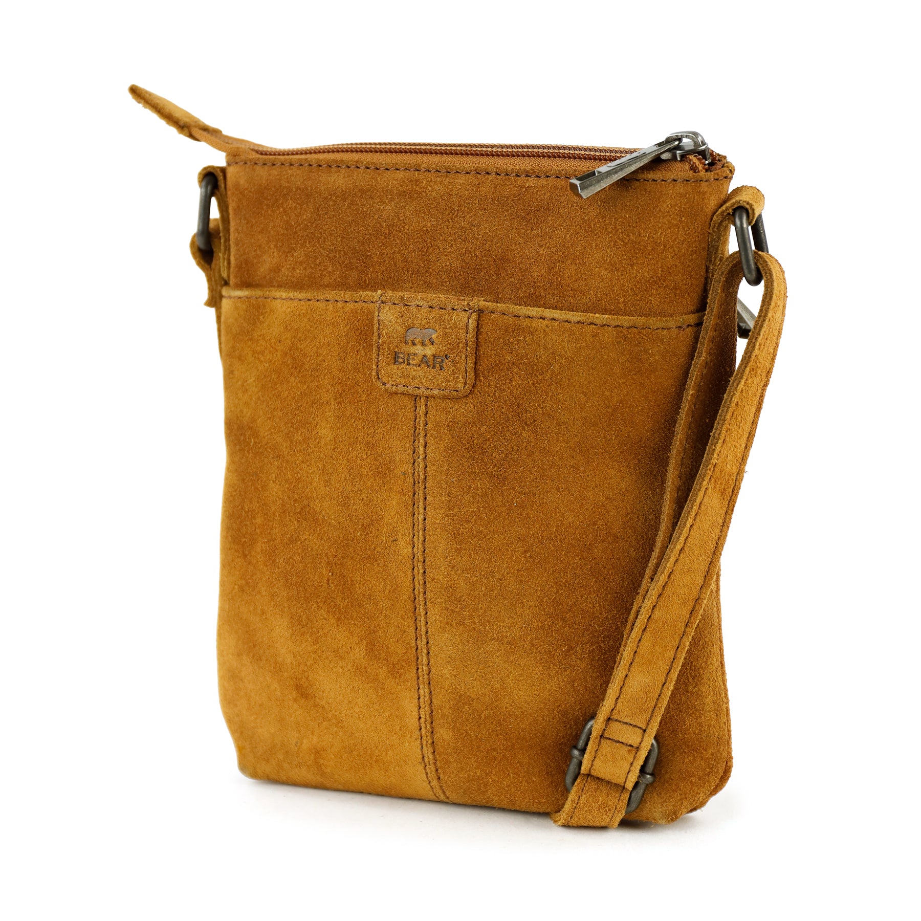 Velours Umhängetasche mit Nieten 'Clara' Cognac