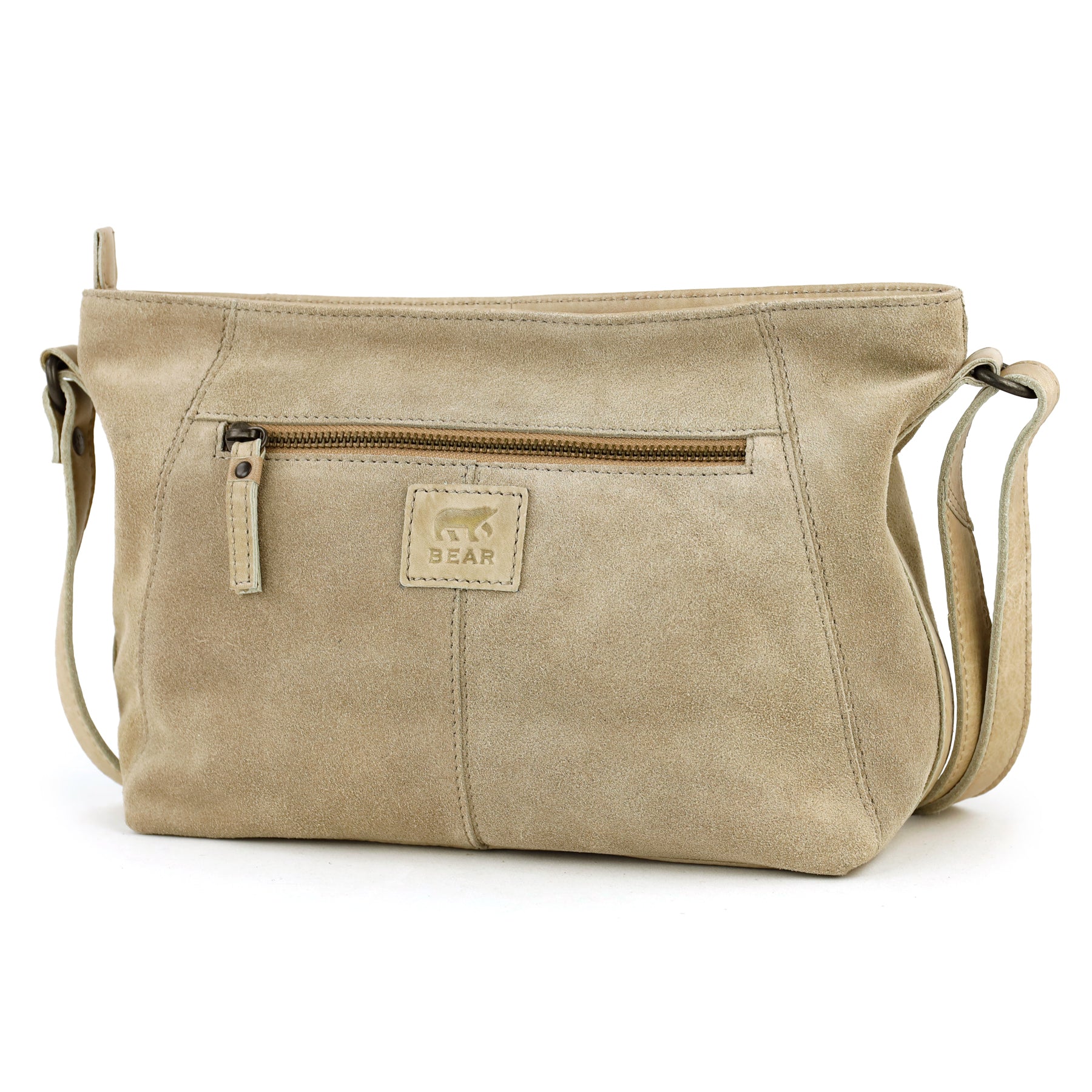 Suede schoudertasje 'Valentina' beige