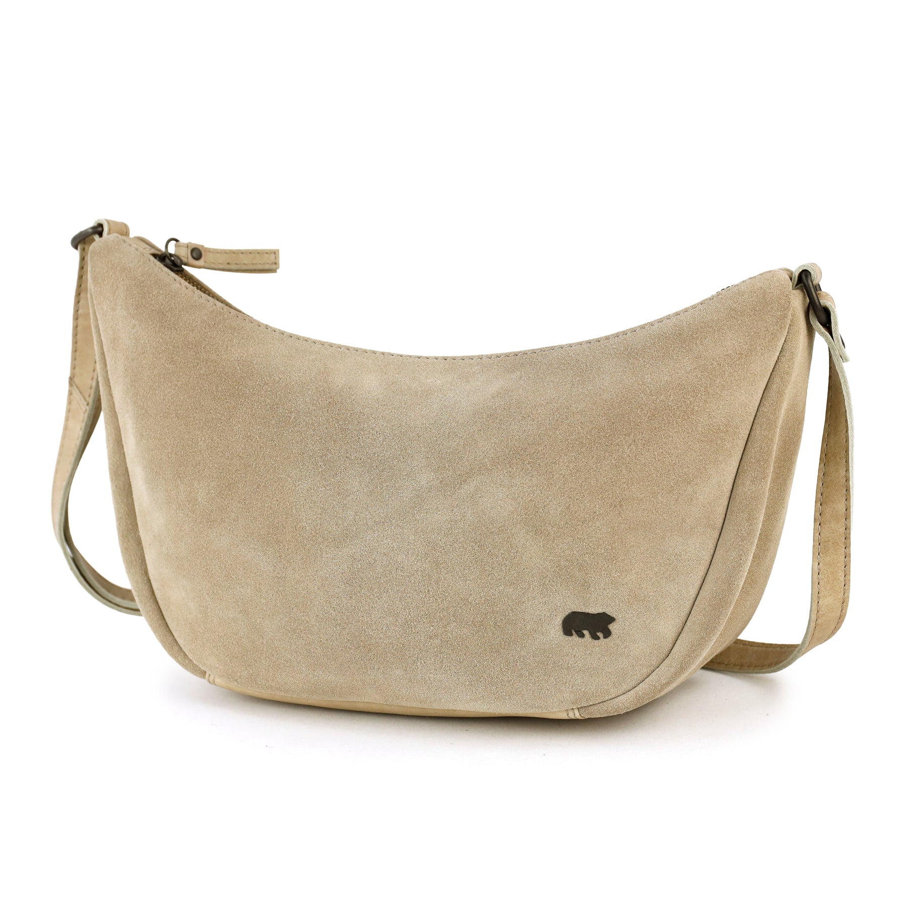Suede schoudertasje 'Jade' beige