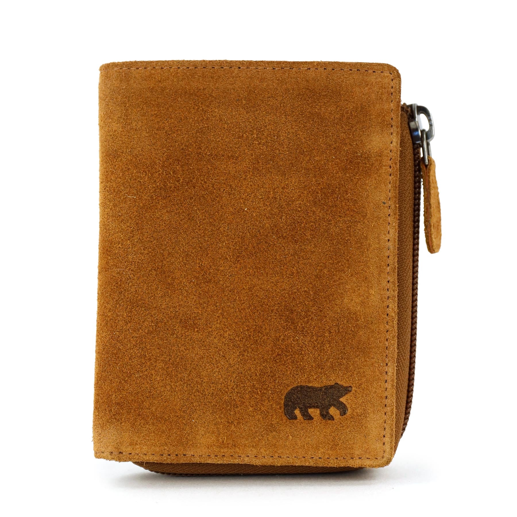 Velours RFID Geldbörse mit Reißverschluss 'Gungun' Cognac