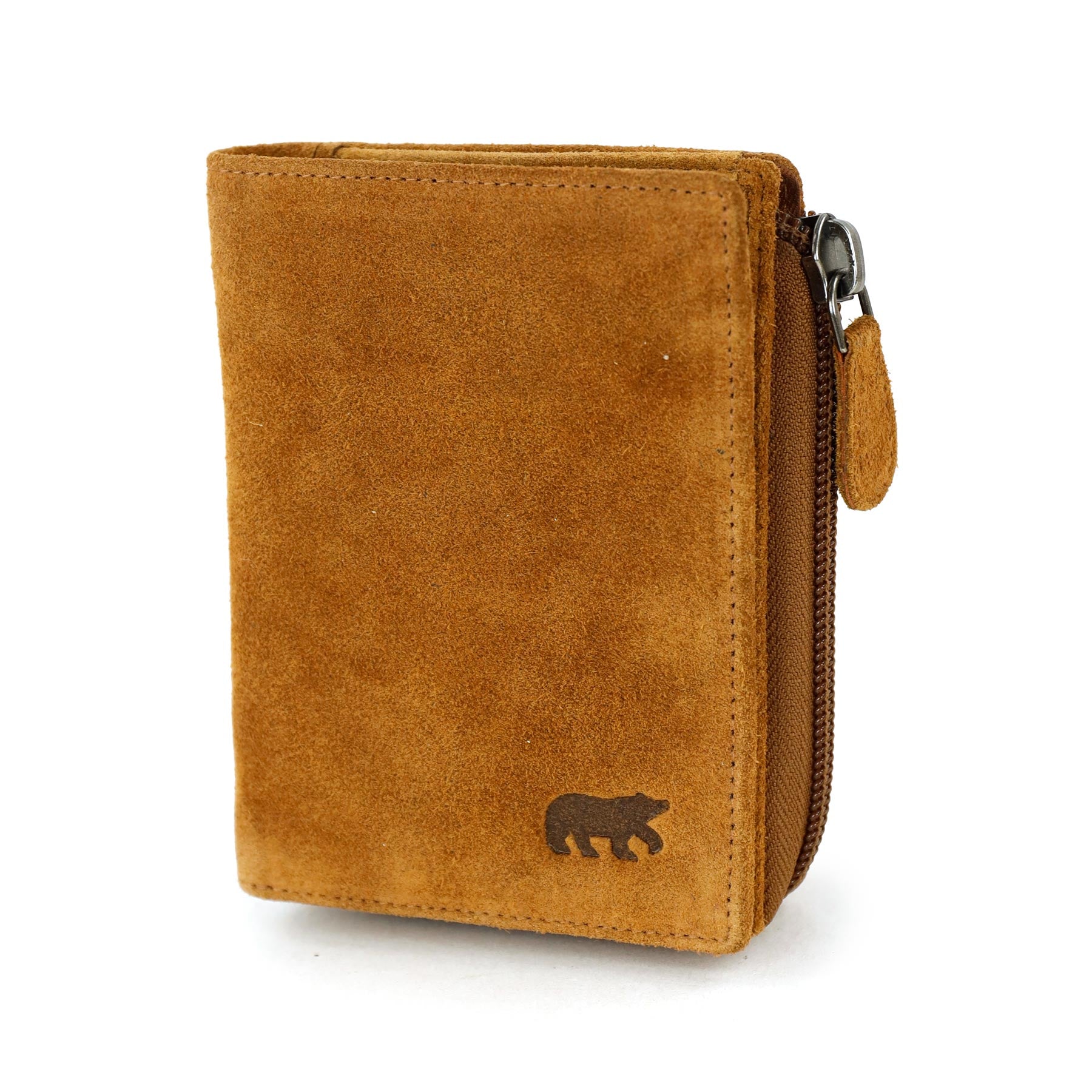 Velours RFID Geldbörse mit Reißverschluss 'Gungun' Cognac