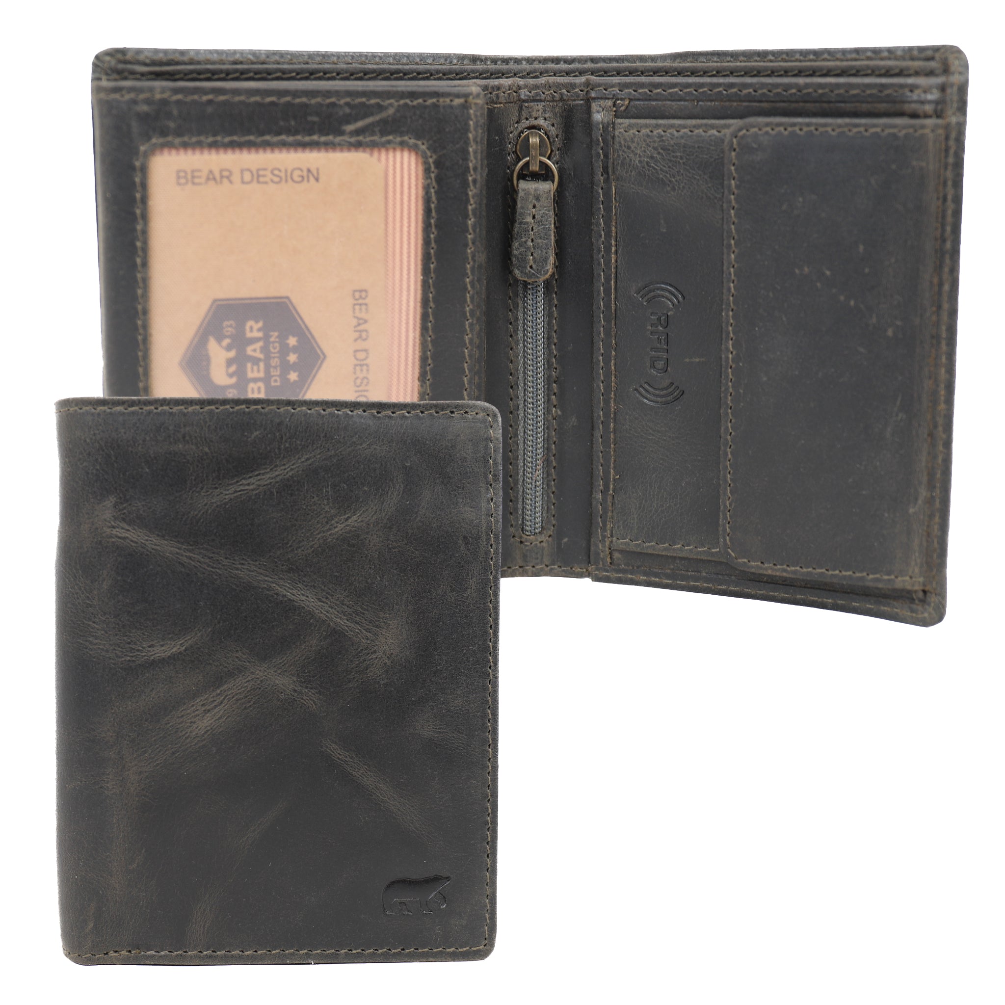 Hoge billfold 'Klaas' vintage grijs