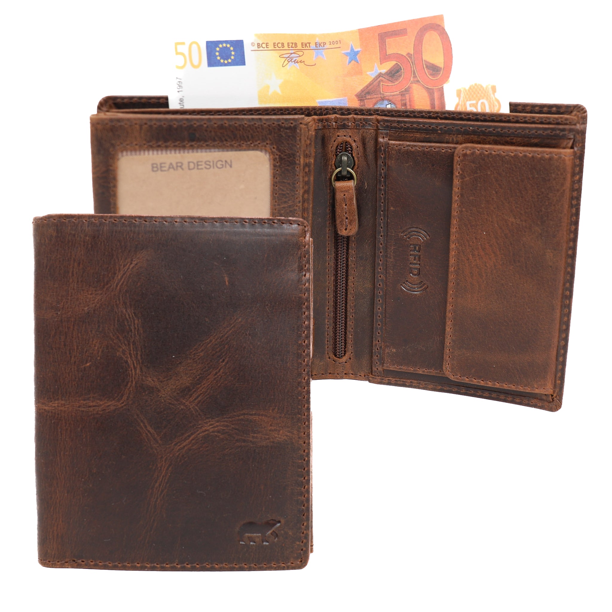 Hohes Billfold 'Klaas' Vintage Braun