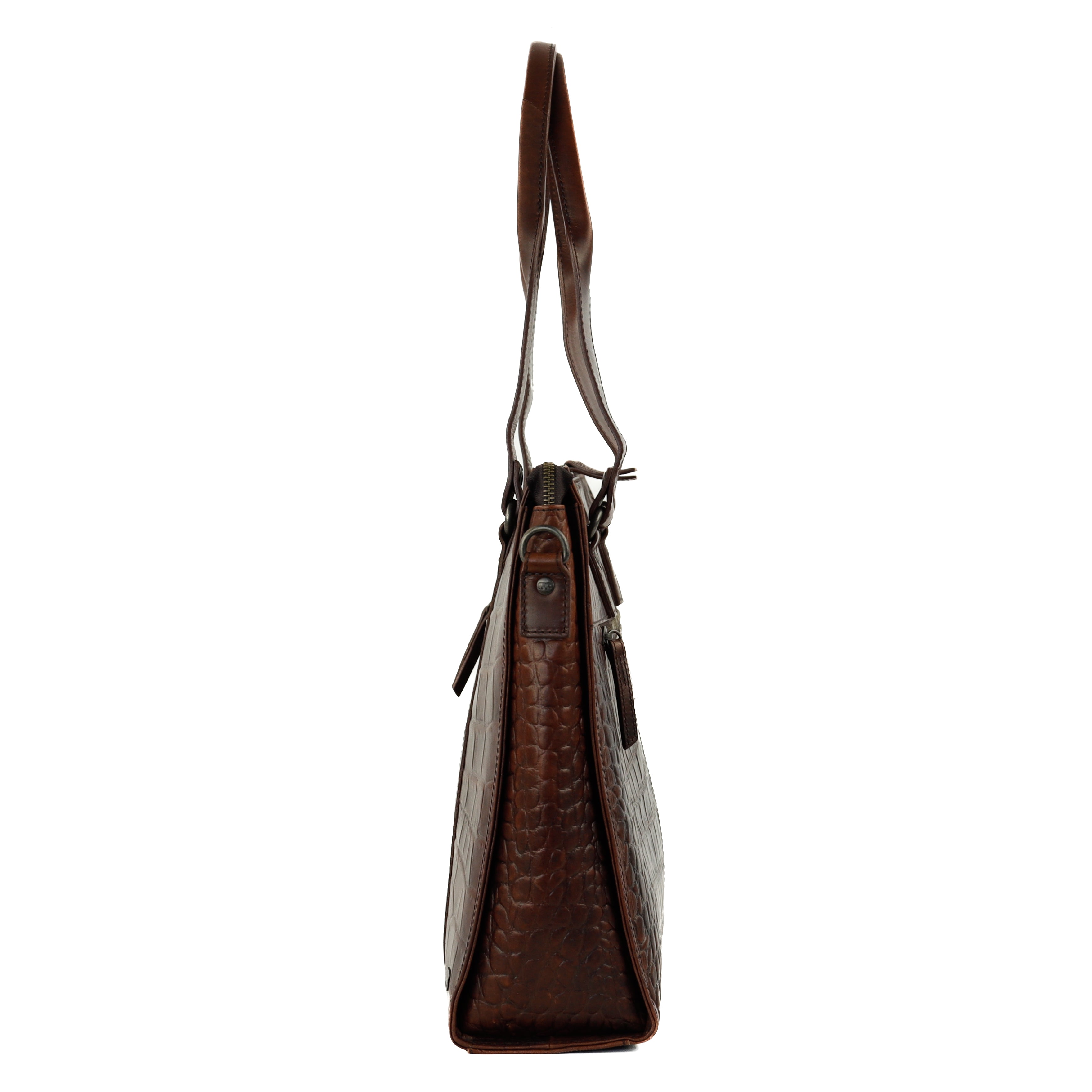 Croco Hand-/Umhängetasche mit Laptopfach 15.6" 'Aurelia' Dunkelbraun