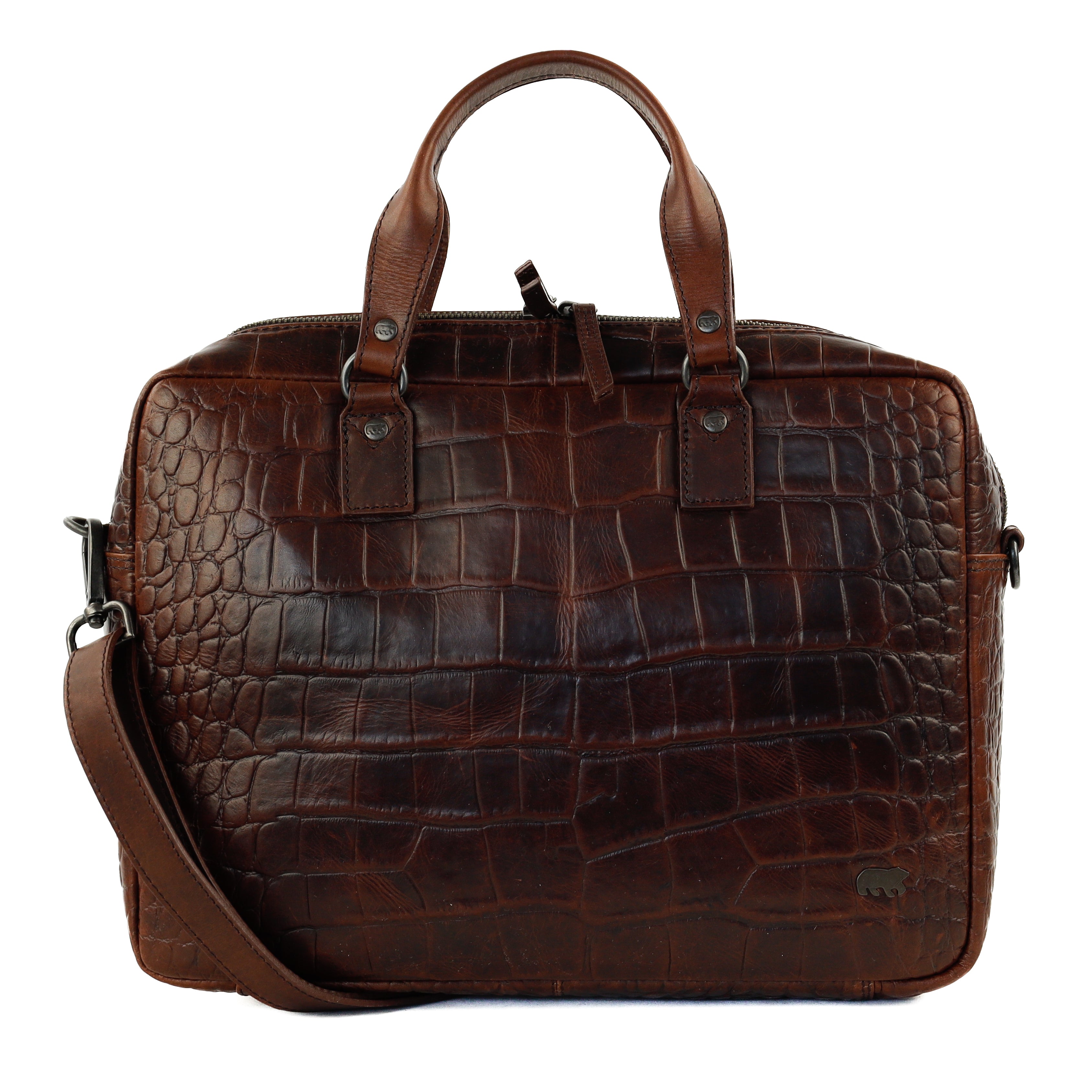 Croco laptoptas 14" 'Lina' donkerbruin