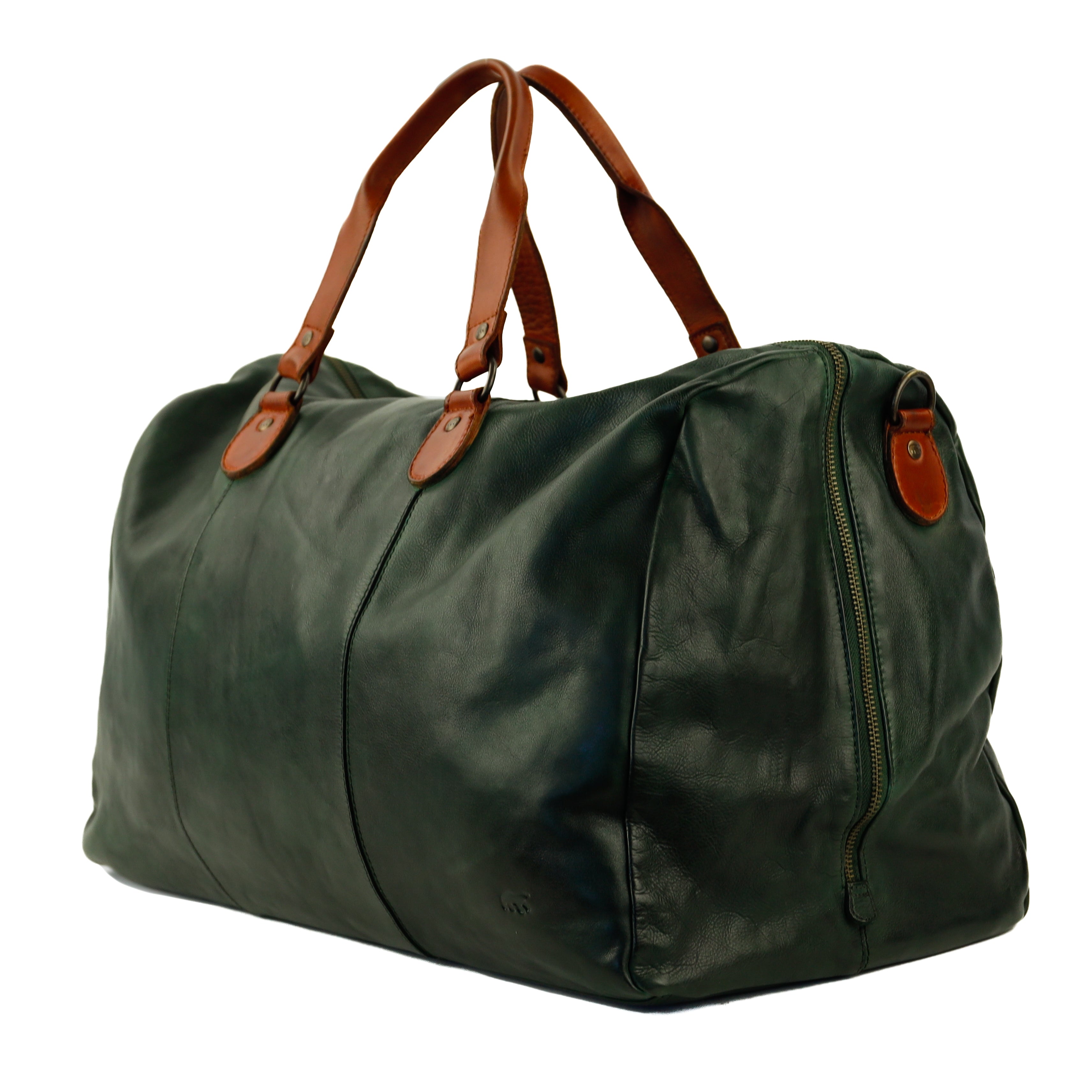 Wochenendtasche 'Lucien' Grün/Cognac