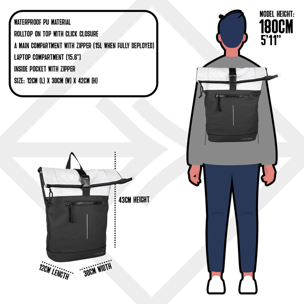 Wasserabweisender Rucksack 'Mart' Schwarz/Grau 16L