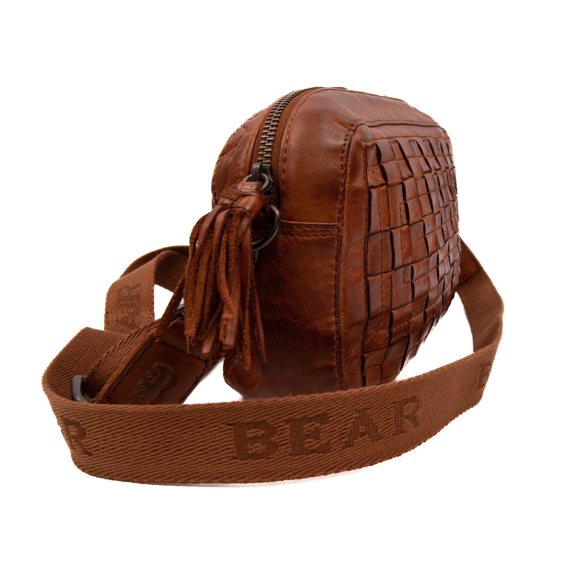 Geflochtene Umhängetasche 'Josje' cognac - CL 43085