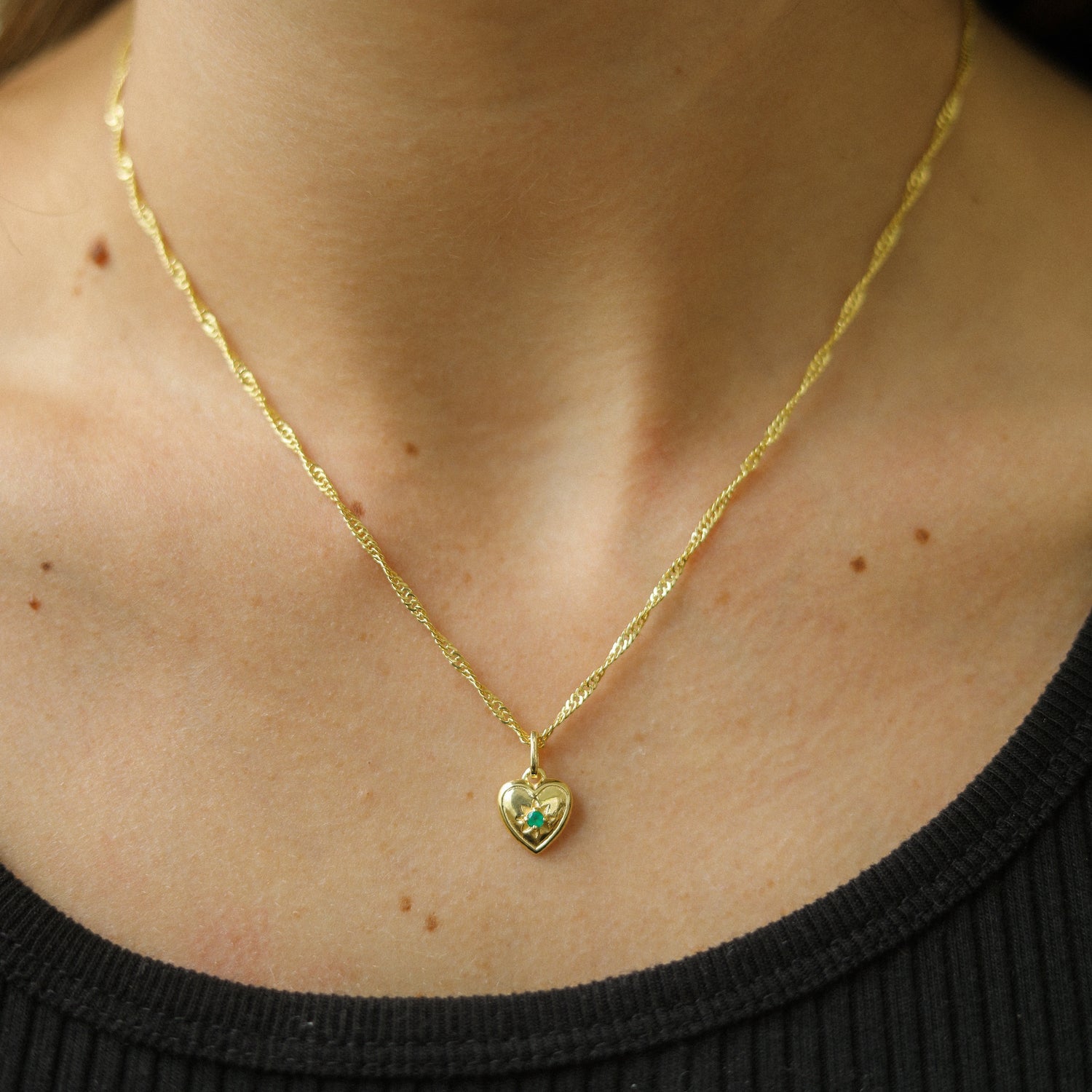 Herz-Halskette mit grünem Onyx | Gold Plated